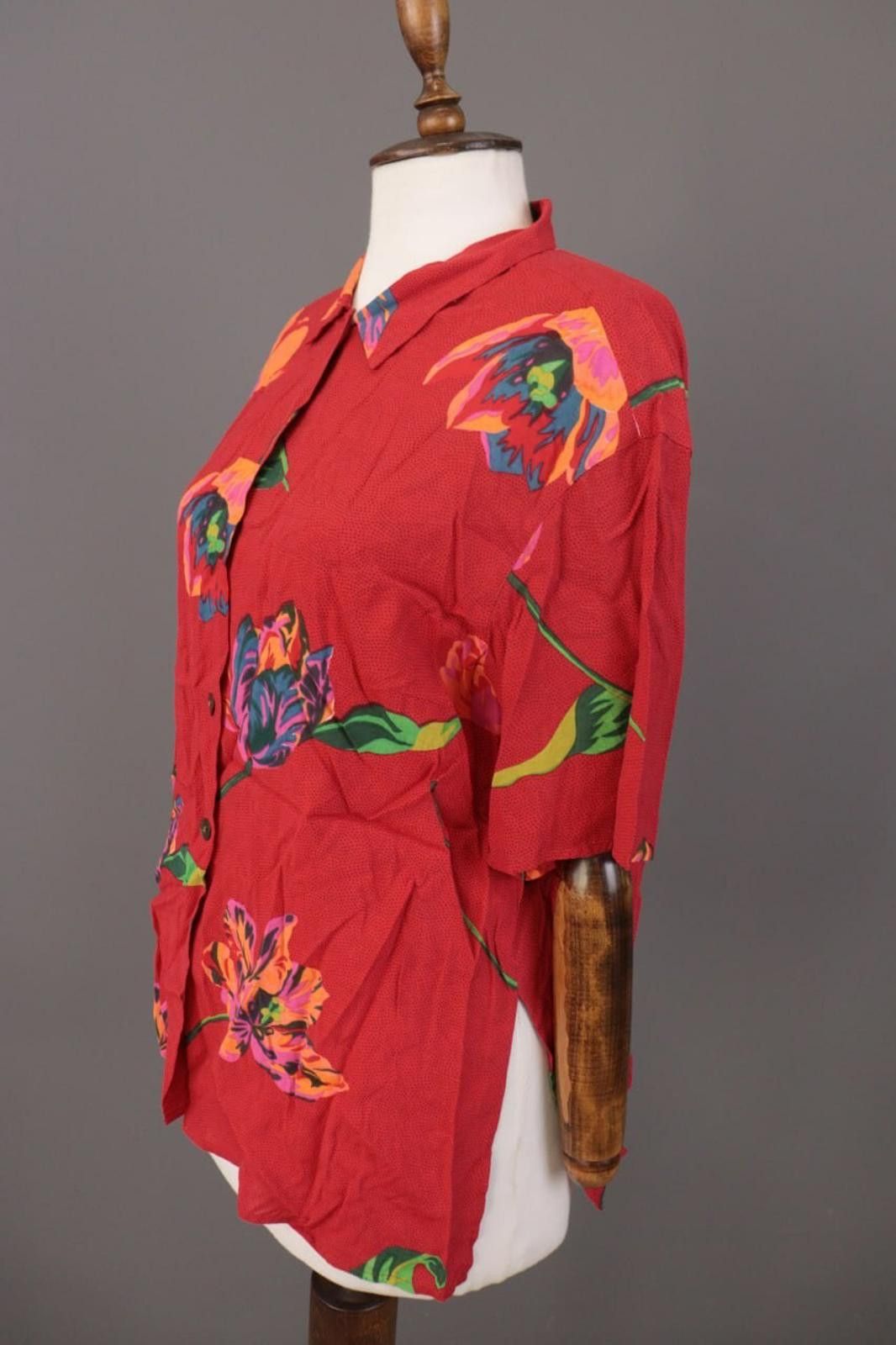Christian Dior Monsieur Mondi The Company Red Floral Short Sleeve Blouse Shirt Size M / US 6-8 / IT 42-44 - 5 Thumbnail