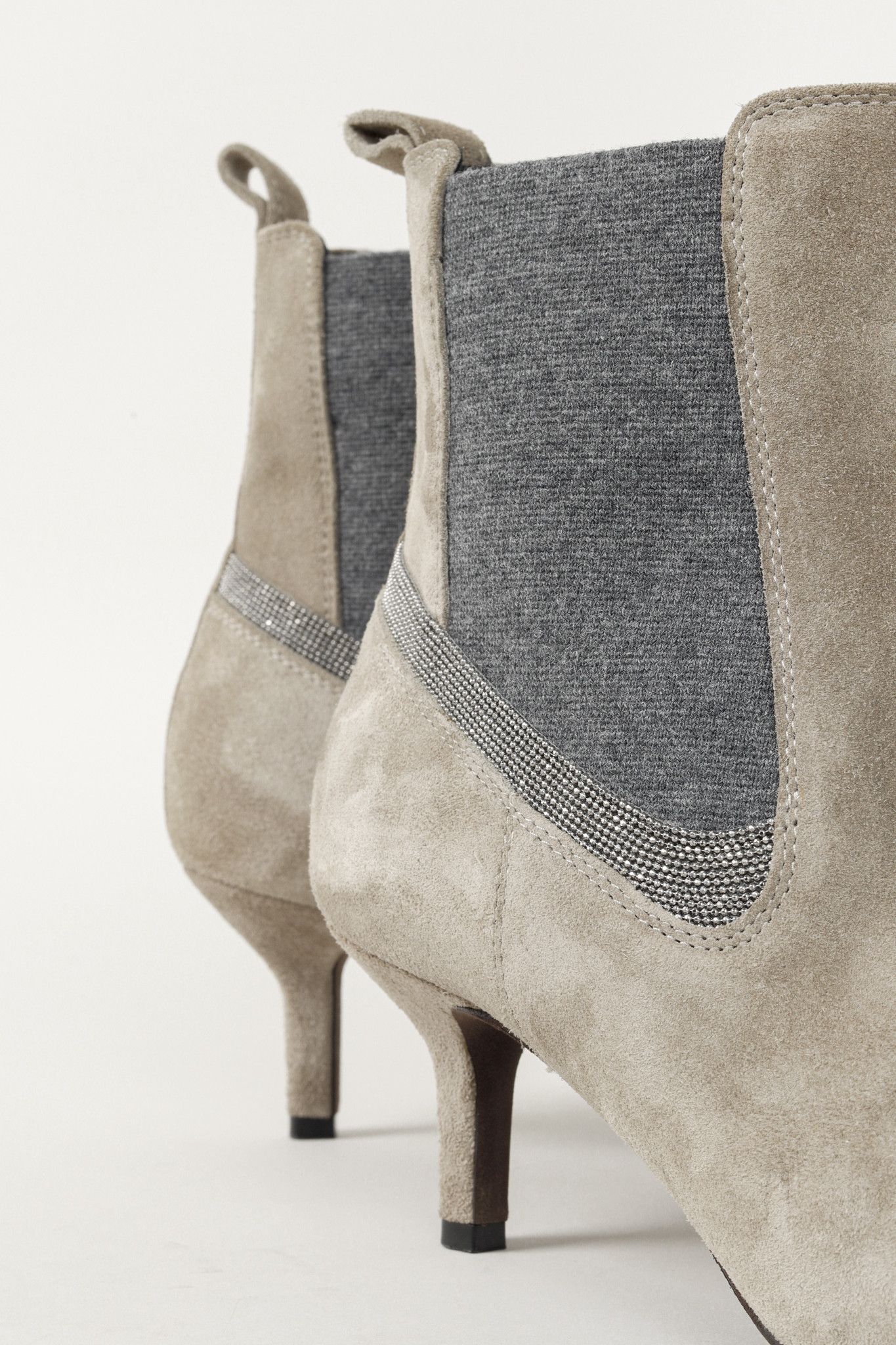 Brunello Cucinelli Brunello Cucinelli Monili Trimmed Sand Suede Booties Size US 7.5 / IT 37.5 - 7 Thumbnail