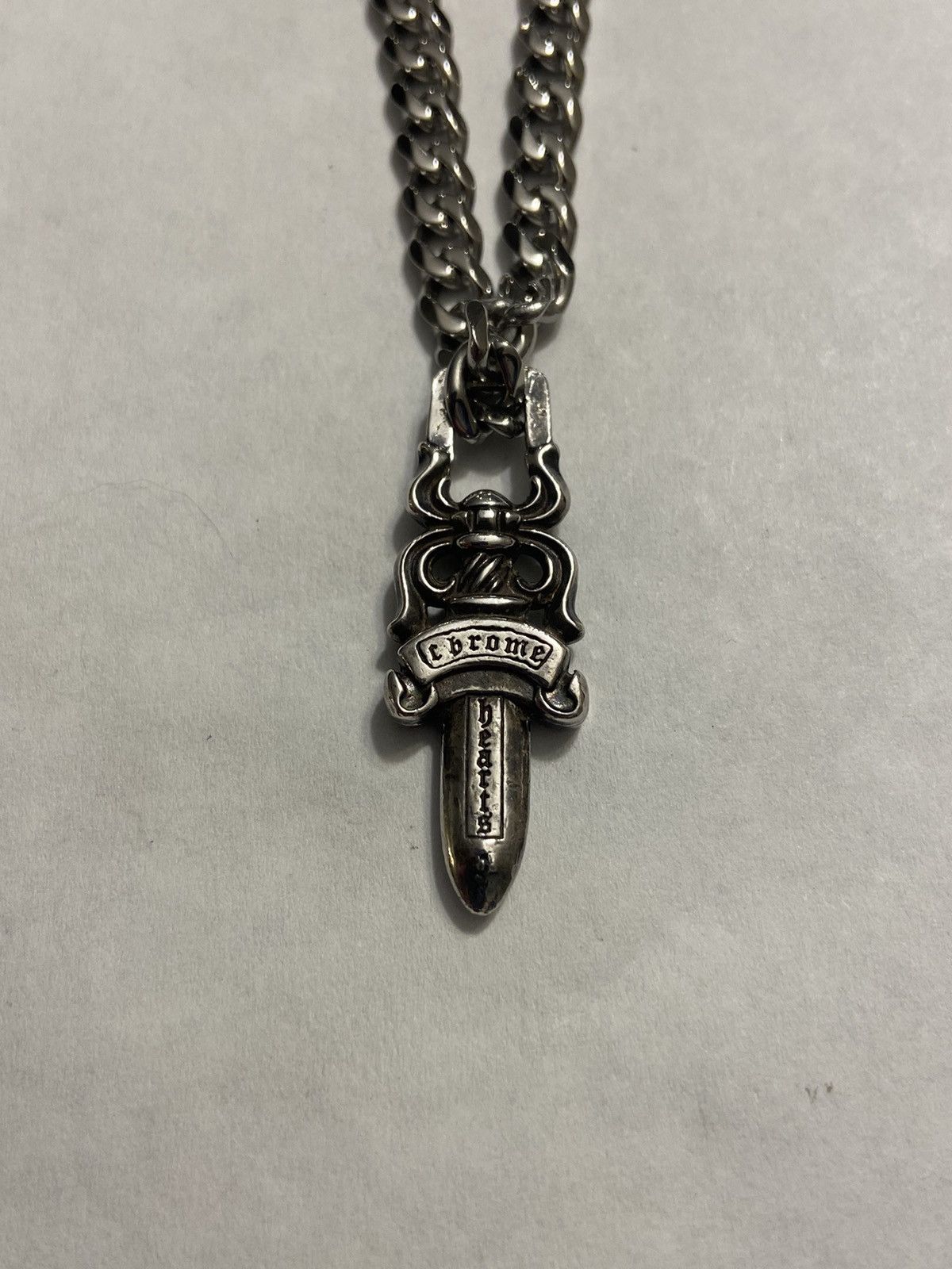 Chrome Hearts Chrome Hearts Dagger Pendant Cuban Chain Necklace Silver ...