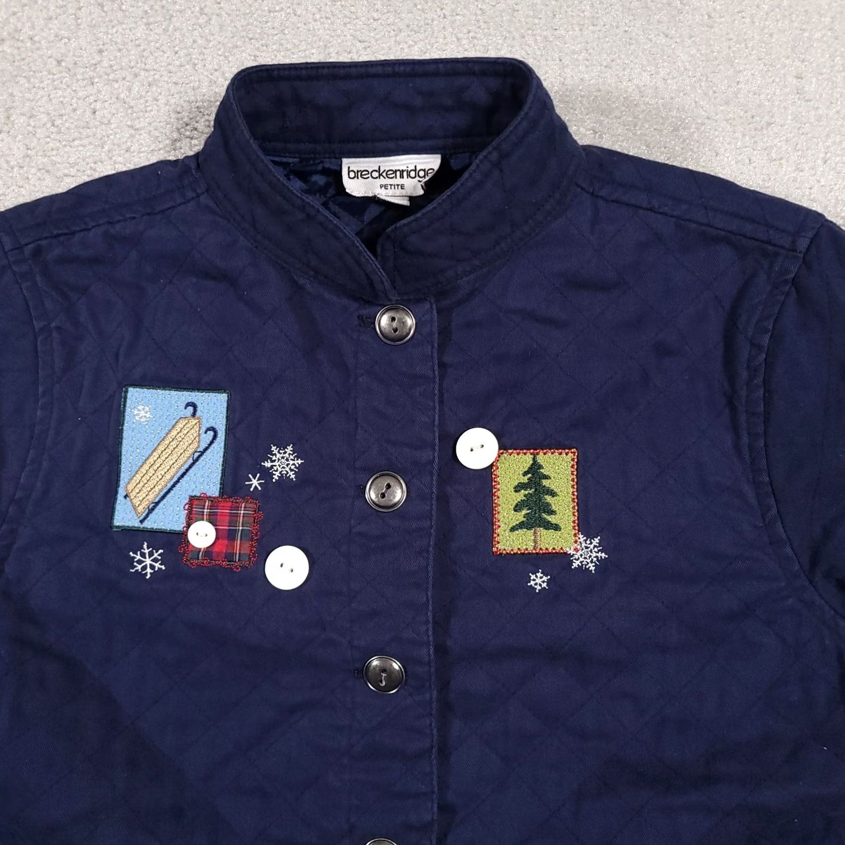 Vintage Breckenridge Shirt Button Up Quilted Women's PM Petites Blue Embroidered Winter Size M / US 6-8 / IT 42-44 - 3 Thumbnail