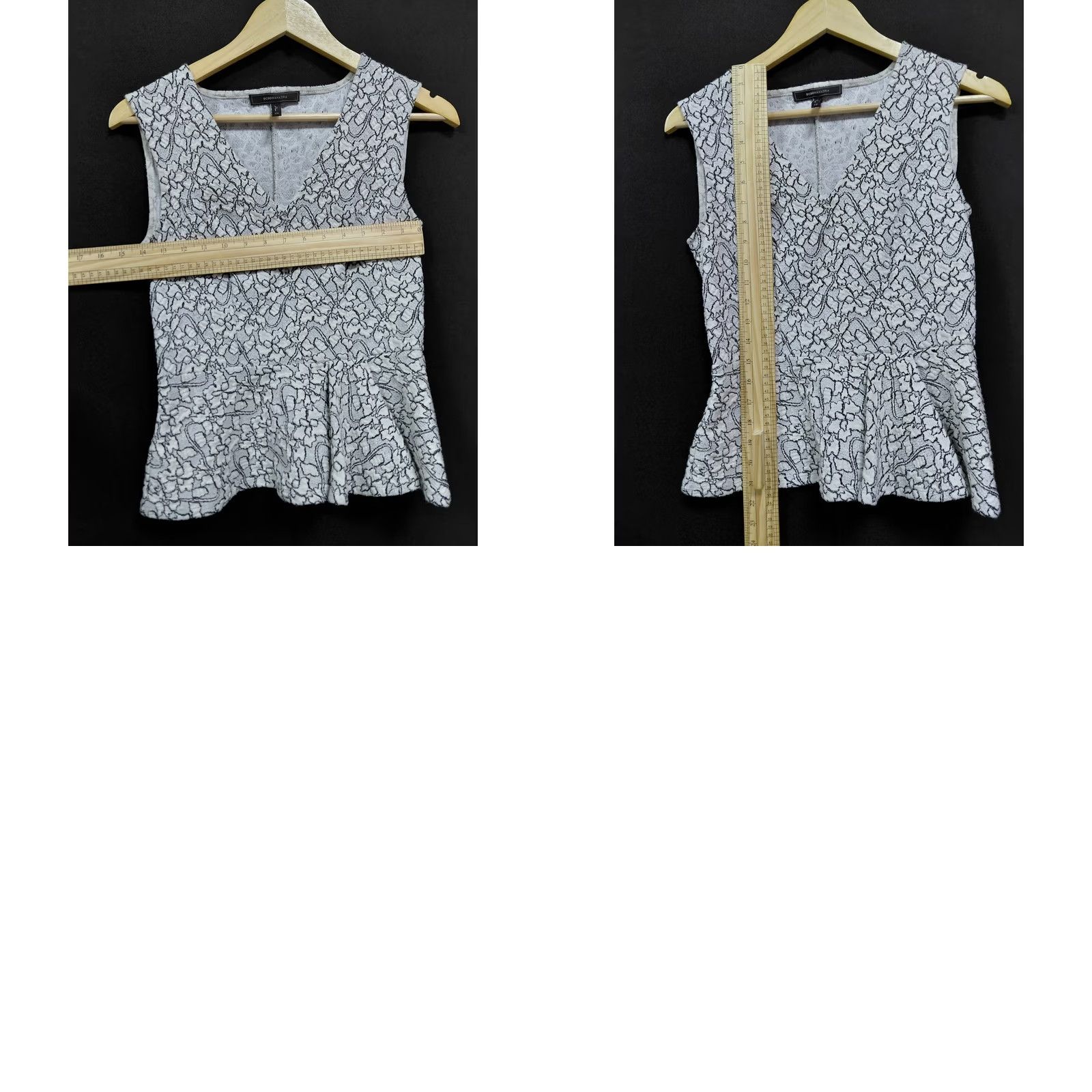 Bcbgmaxazria BCBGMAXAZRIA Sleeveless Peplum Top Black White Graphic Print XS Womens Blouse V-Neck Summer Spring Casual Business Size XS / US 0-2 / IT 36-38 - 8 Thumbnail