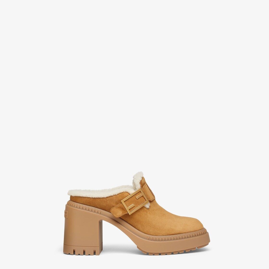 Fendi o1B3y1r0426 Feel FF Logo Shearling-lined Mules in Brown Size US 7 / IT 37 - 1 Thumbnail
