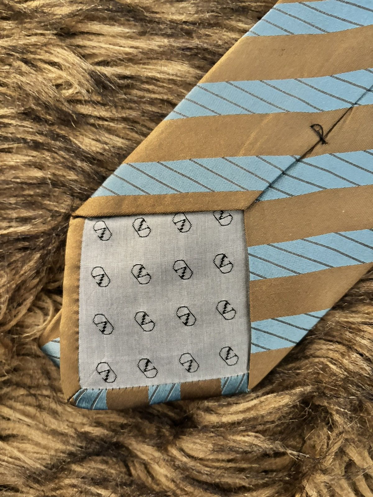 Valentino Valentino Roma Silk Striped Necktie — Gold & Aqua Size ONE SIZE - 2 Thumbnail
