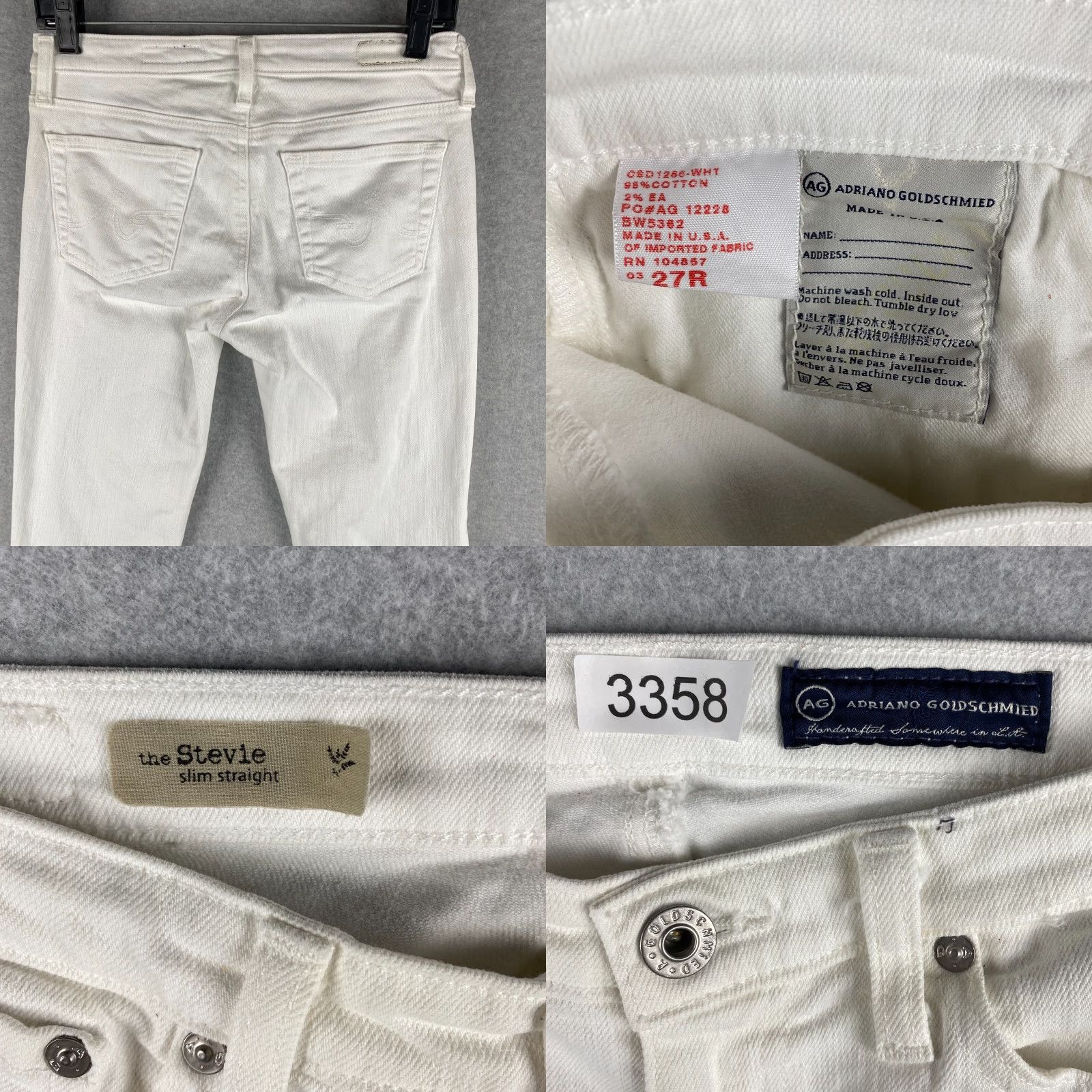 Vintage AG Adriano Goldschmied Jeans Womens 27 Slim Straight White 31 Inseam 5-Pocket Distressed Logo Belt Loops Modern USA Jeans Women Slim 90s? Size 27" / US 4 / IT 40 - 9 Thumbnail