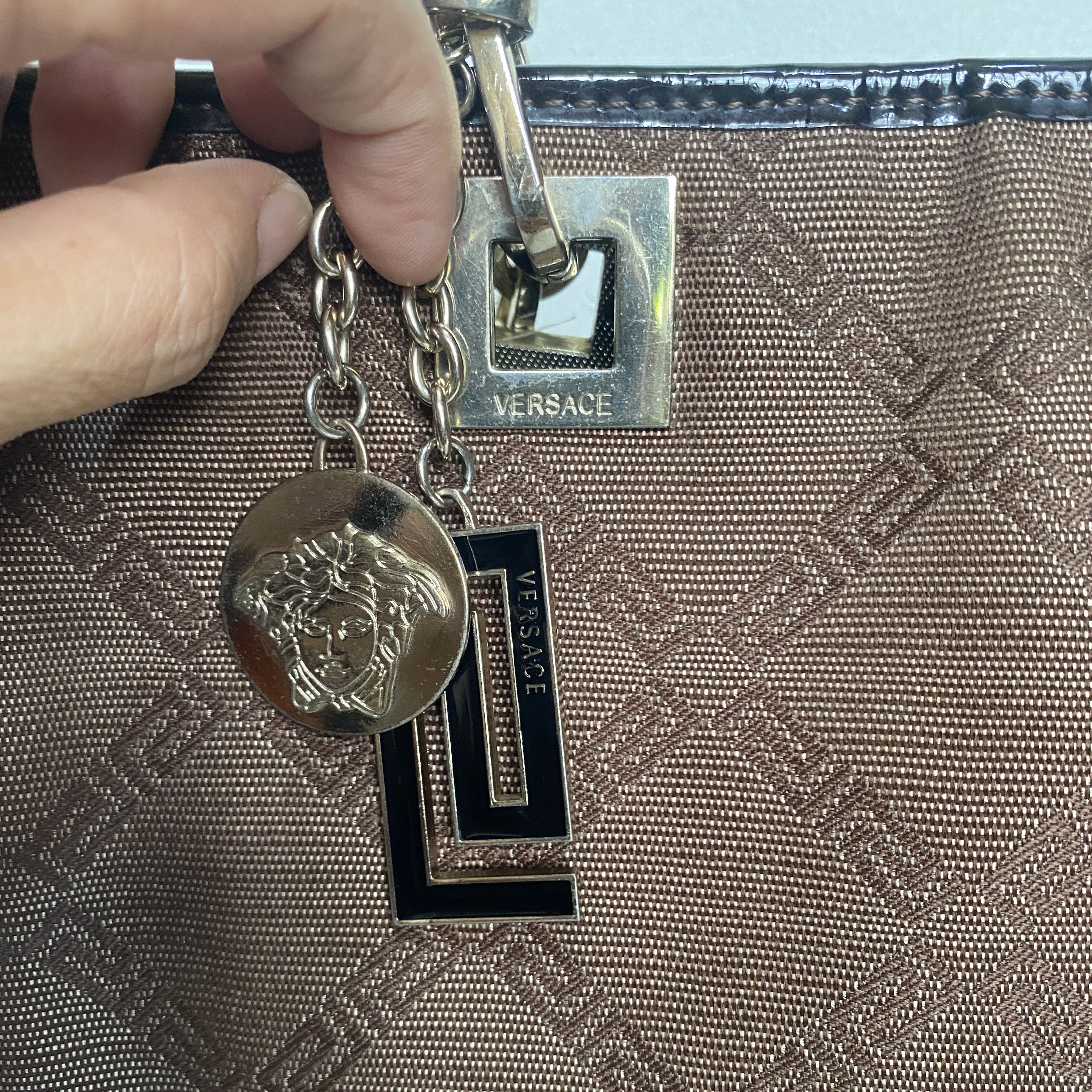 Versace Vintage Brown Black Greco Monogrammed Flower Applique Bag Size ONE SIZE - 10 Thumbnail