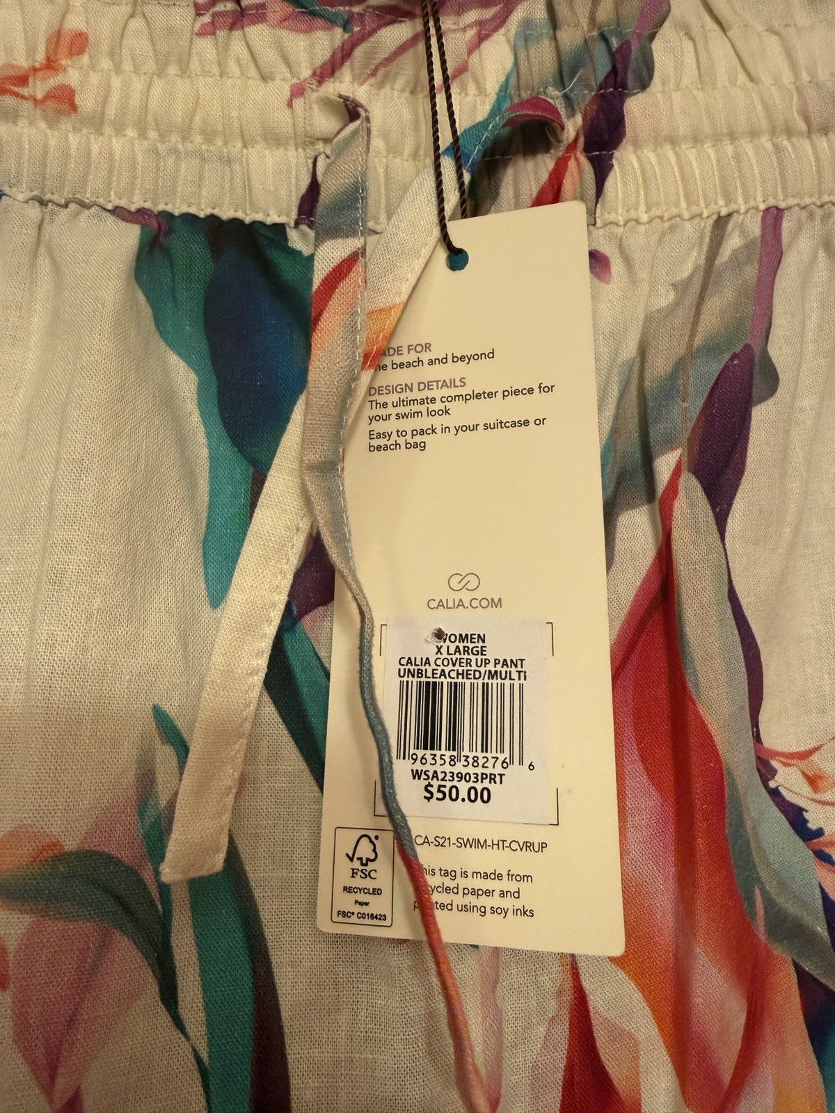 Other Calia Unbleached Floral WideLeg Hi Waist Swim Coverup Pant Size 34" / US 12 / IT 48 - 4 Thumbnail