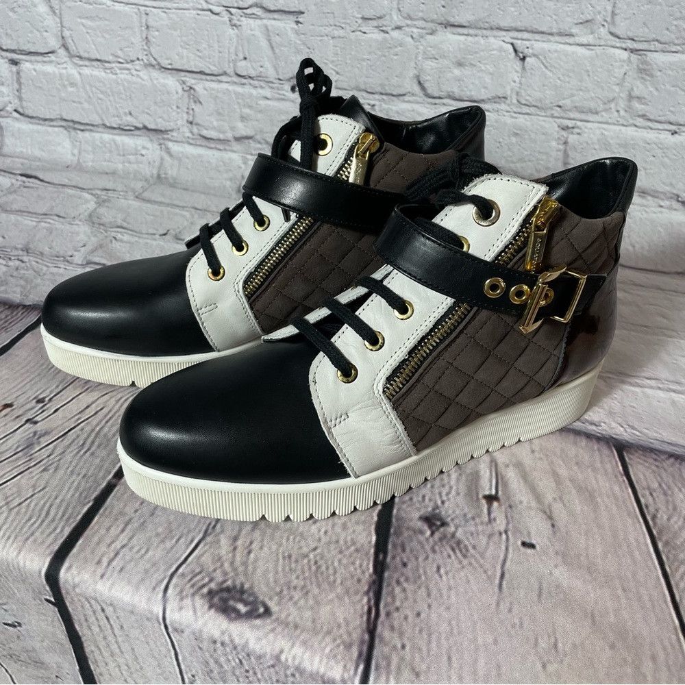 New Aquatalia Leather Adine Brown White Hi Top Sneakers Siz