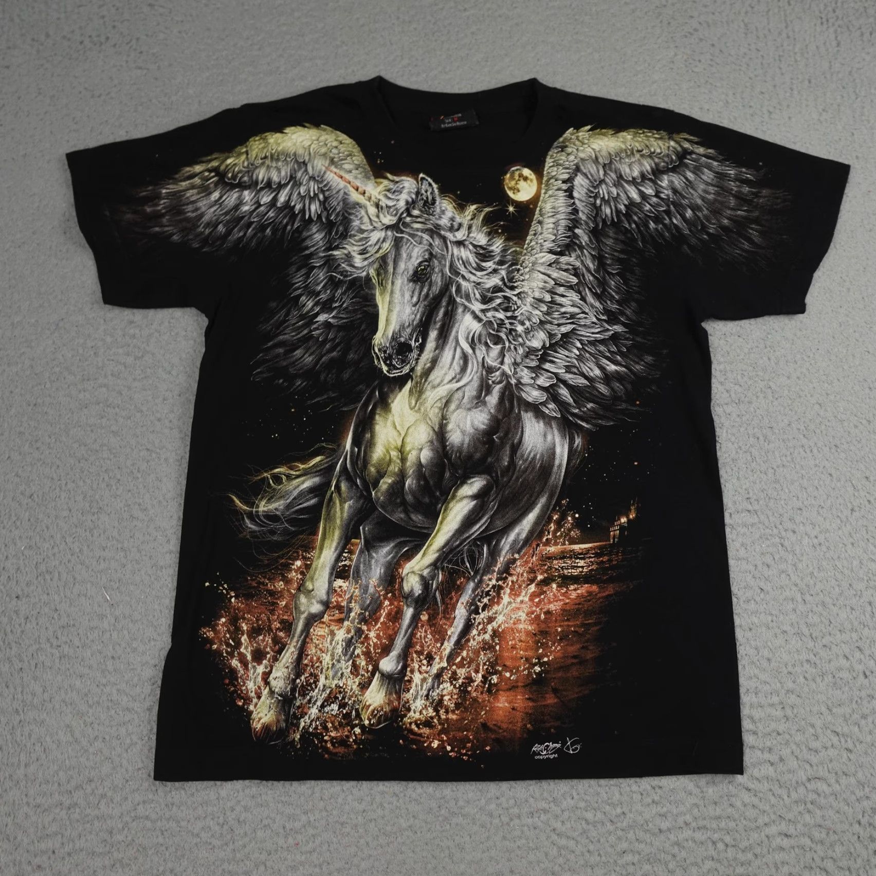 Gloverall VINTAGE Nike Shirt Mens Medium Black All Over Print Winged Unicorn Fantasy Size US M / EU 48-50 / 2 - 2 Thumbnail