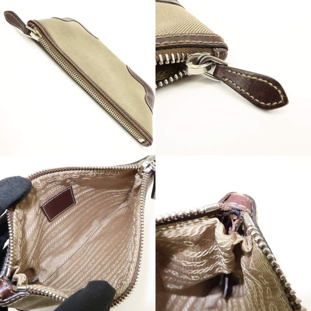 Prada Prada Logo Jacquard Leather Cosmetic Pouch Tan Size ONE SIZE - 6 Thumbnail