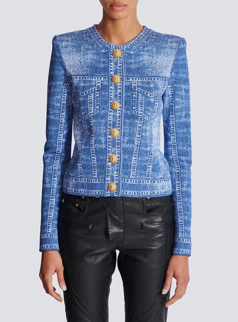 Balmain o1s1wg111225 Jacquard knit Cardigan in Blue Size M / US 6-8 / IT 42-44 - 4 Thumbnail