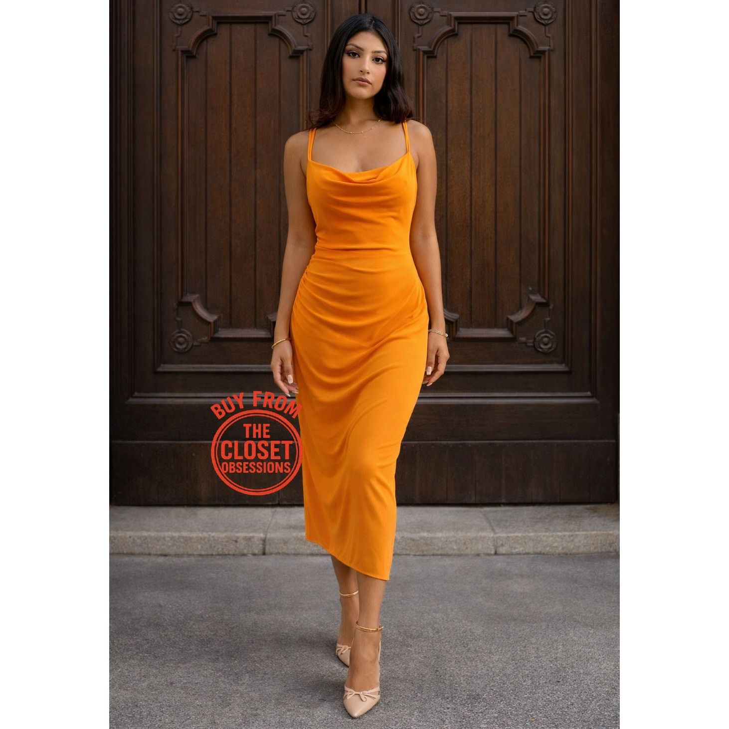 orange midi dress zara STRIPED STRAPPY MIDI DRESS - Printed
