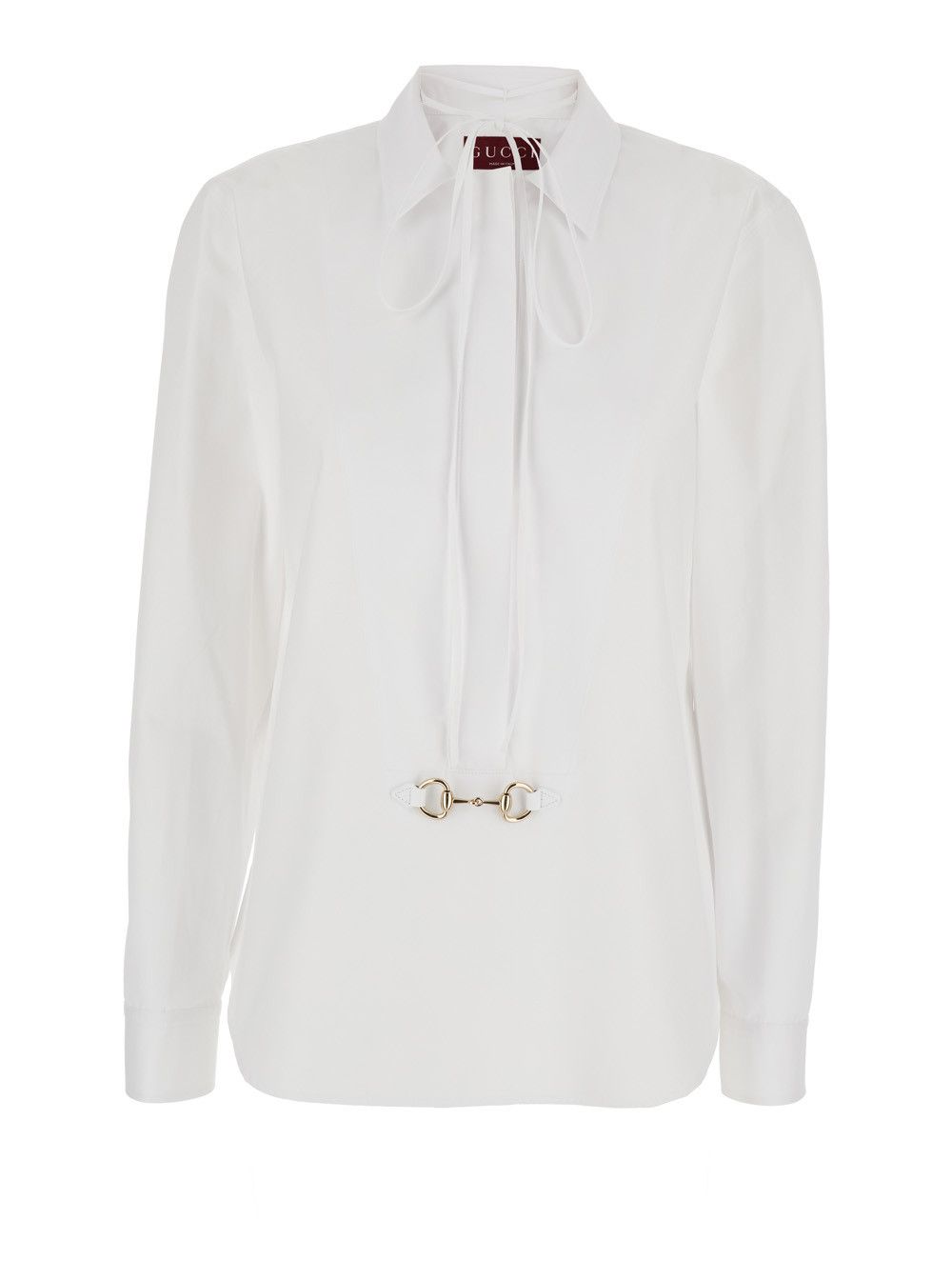 Gucci White Shirt with Pointed Collar with Tie Detail and Horsebit in Cotton Woman Size M / US 6-8 / IT 42-44 - 1 Thumbnail