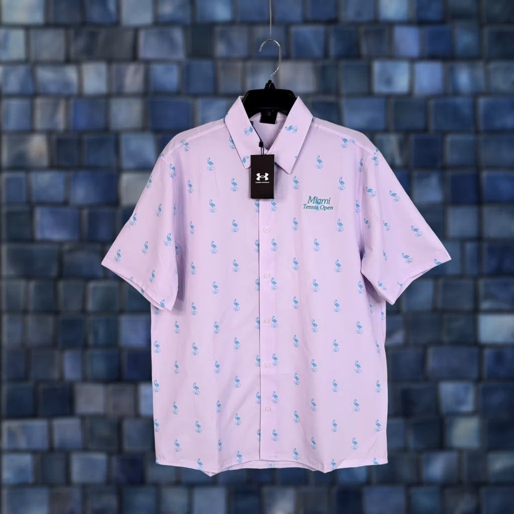 Under Armour Miami Tennis Open Shirt Men Large Purple Flamingo Under Armour Graphic Sport - Mens Size US L / EU 52-54 / 3 - 1 Thumbnail
