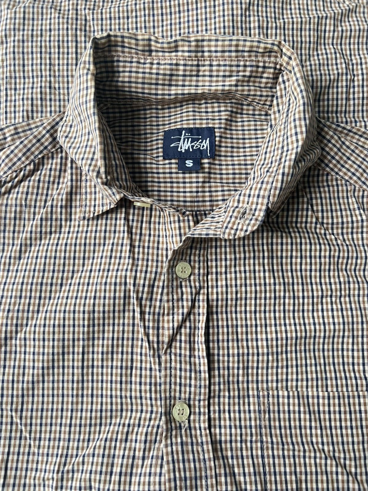 Vintage 1980s Stussy 🇺🇸 Small Checked Plaid Camp Collar Shirt
