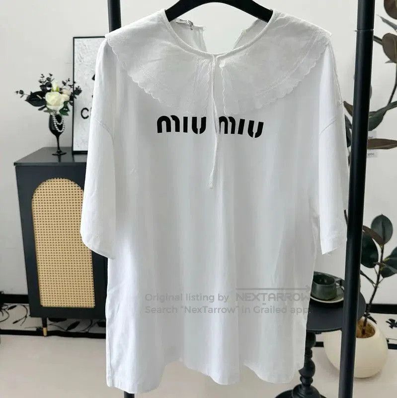 Miu Miu Miu Miu Summer White Logo T-Shirt . Size M / US 6-8 / IT 42-44 - 1 Thumbnail