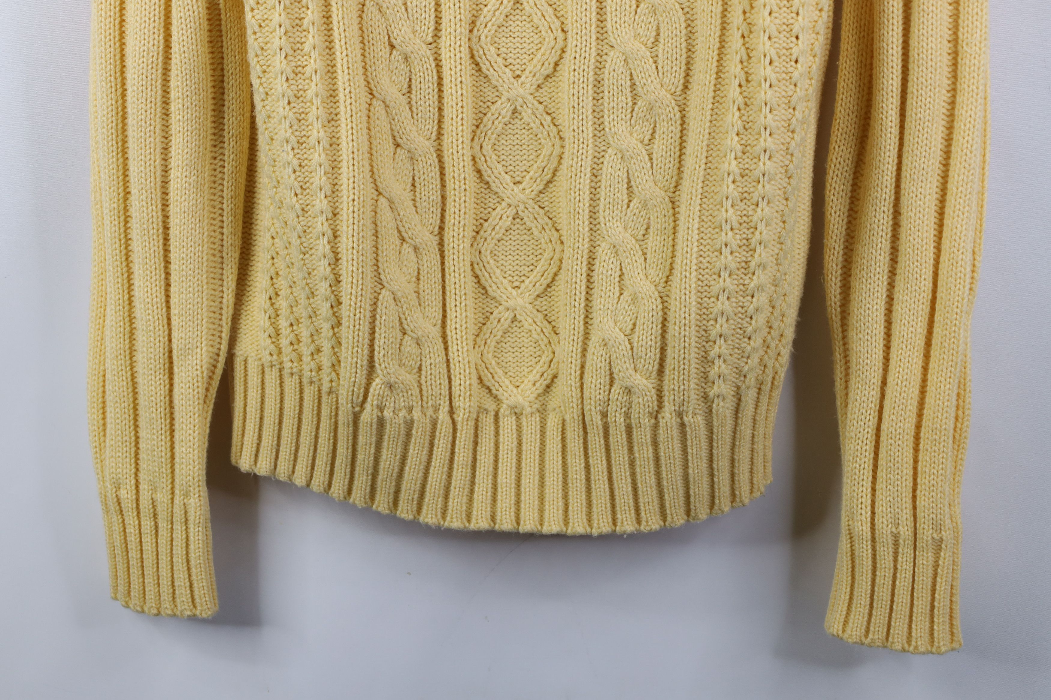Vintage Vintage 70s Streetwear Cable Knit Fisherman Sweater Yellow Size L / US 10 / IT 46 - 3 Thumbnail