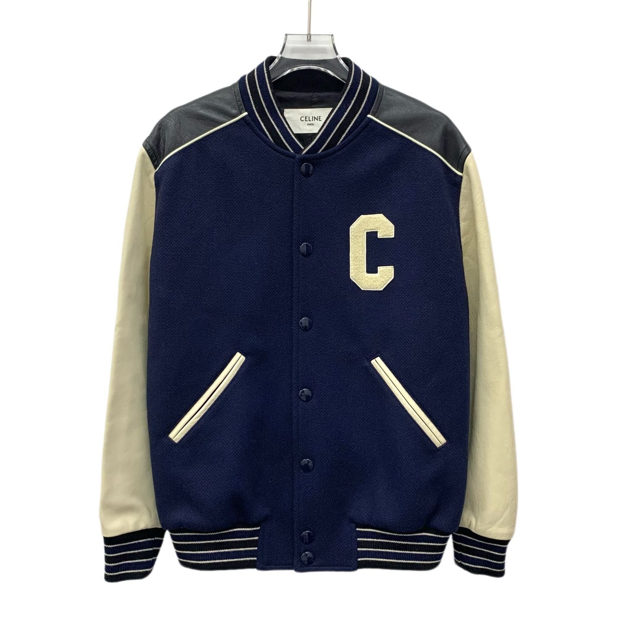 Celine Celine Deep Blue & Cream Wool Varsity Jacket With Striped Tr Size XS / US 0-2 / IT 36-38 - 1 Thumbnail
