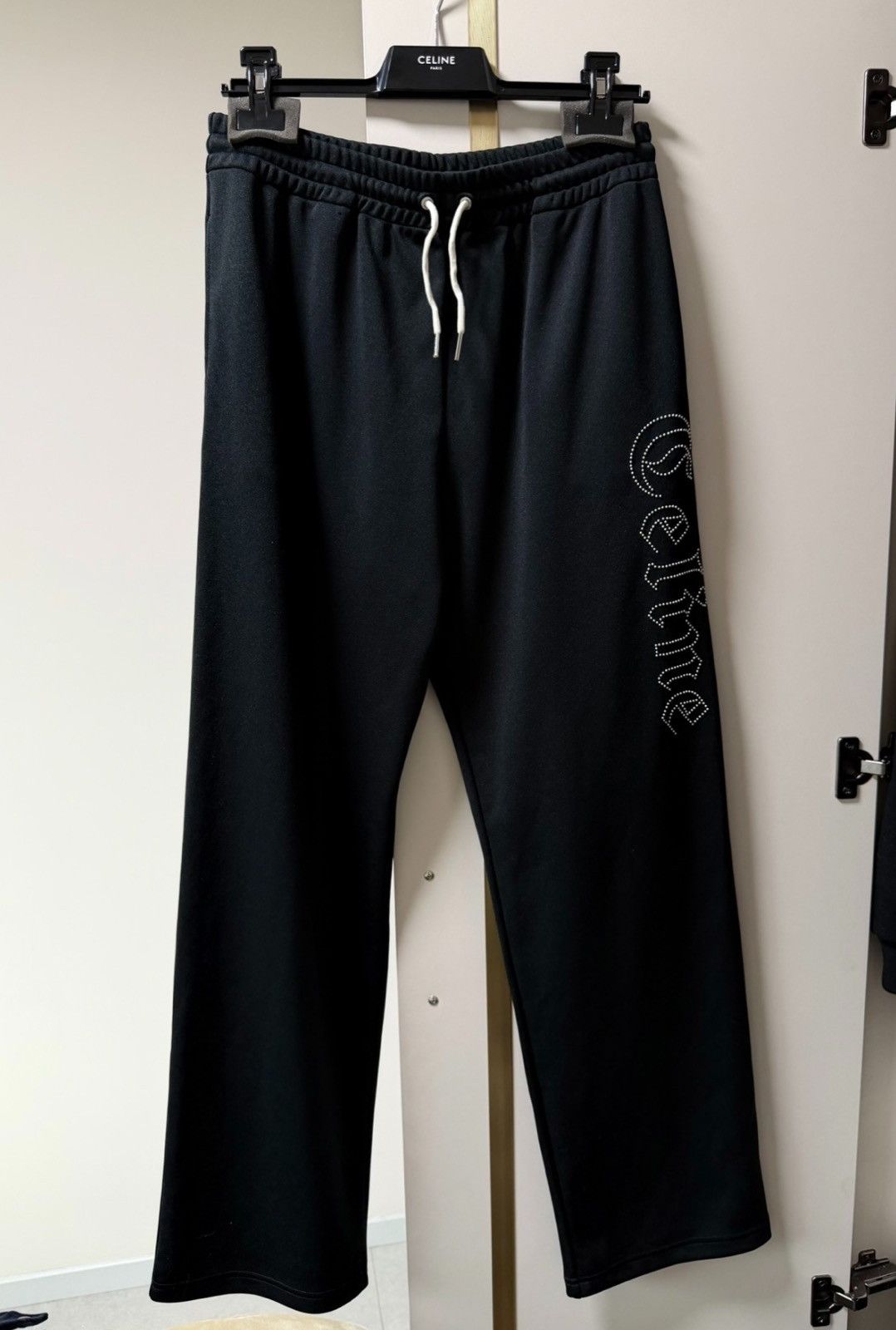 Celine CELINE 2022FW Studded Vertical Logo Wide-Leg Sweatpants Size US 32 / EU 48 - 1 Thumbnail