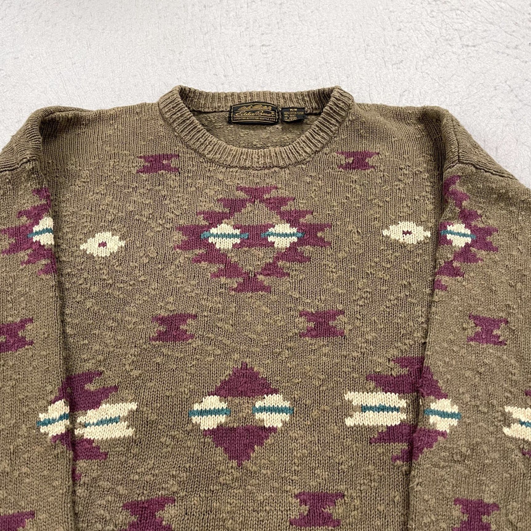 Eddie Bauer VINTAGE Eddie Bauer Sweater Mens M Brown Aztec Grandpa Crewneck Knit 90s Geometric Pullover Winter Fall 90s Mens Size US M / EU 48-50 / 2 - 2 Thumbnail