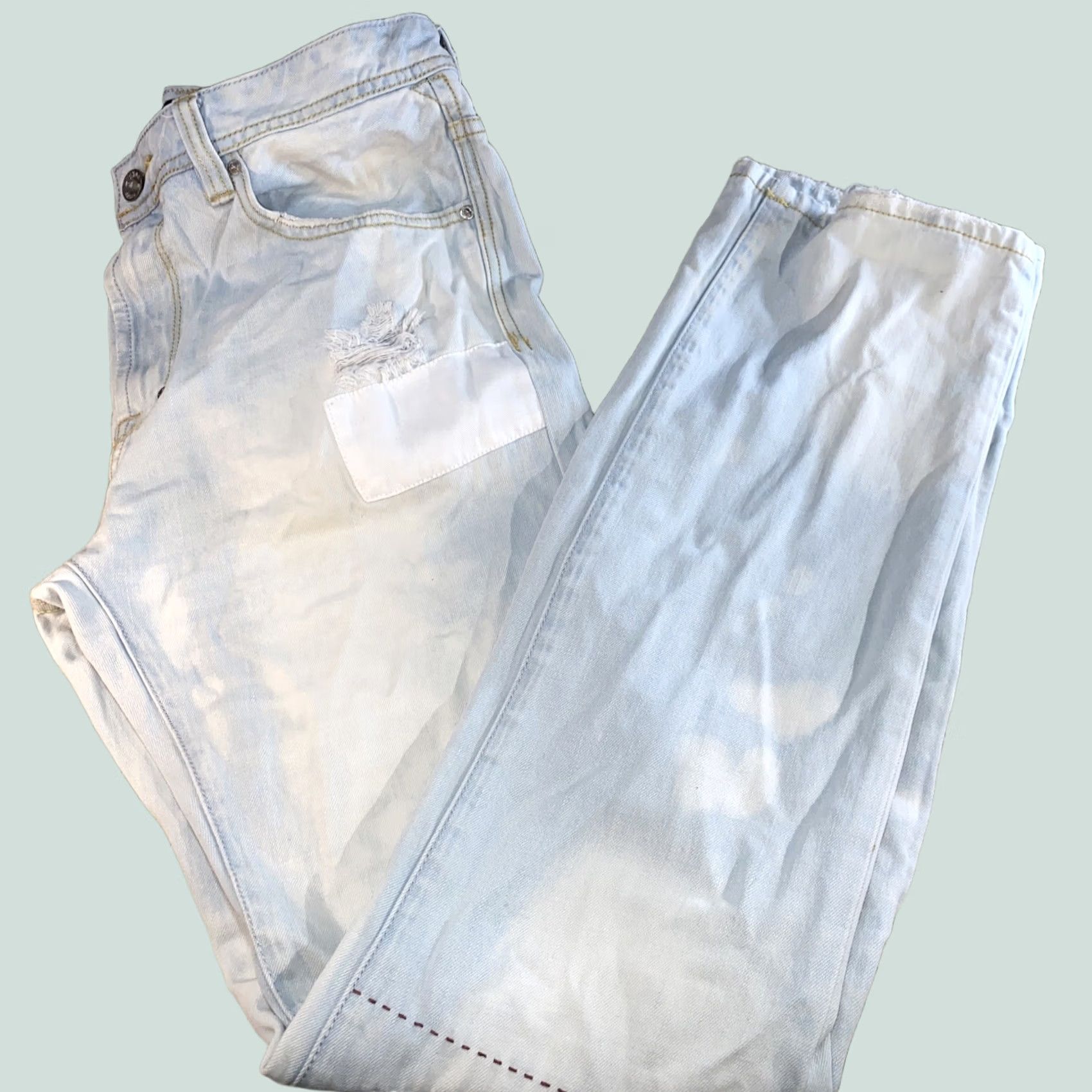 Vintage AKOO Jeans Mens Ripped 32x34 White Denim Regular Space 34 Inseam Size US 32 / EU 48 - 1 Thumbnail