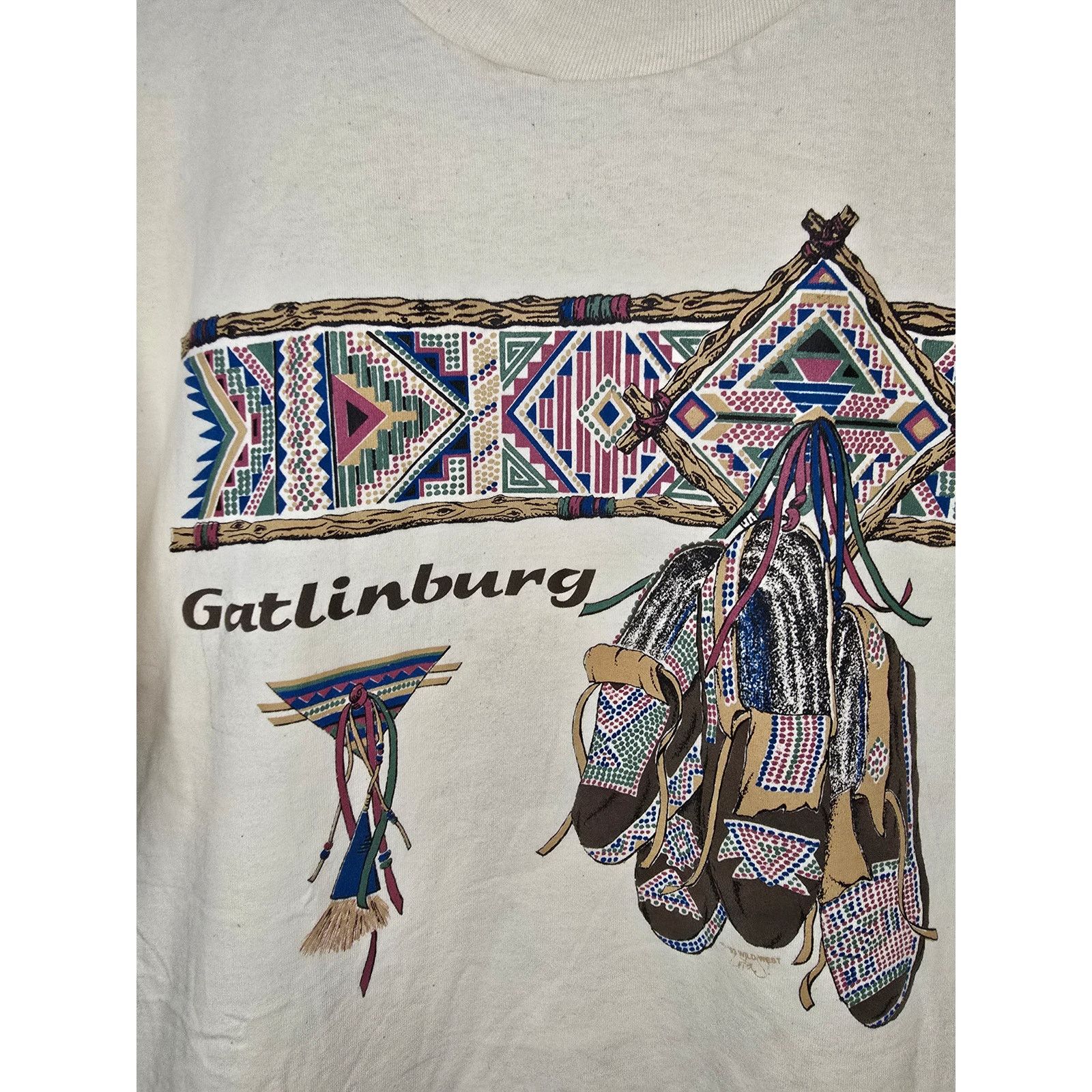 Jerzees × Vintage Vintage Gatlinburg Shirt Tribal Art Outdoor Elk Cream L Tee Size US L / EU 52-54 / 3 - 3 Thumbnail