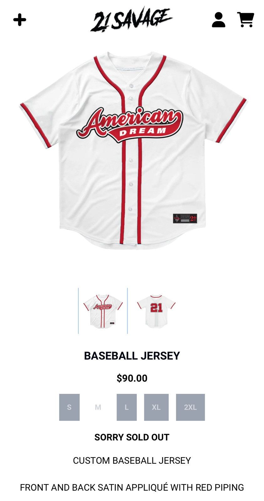 21 Savage 21 Savage American Dream Baseball Jersey Size M Size US M / EU 48-50 / 2 - 1 Thumbnail