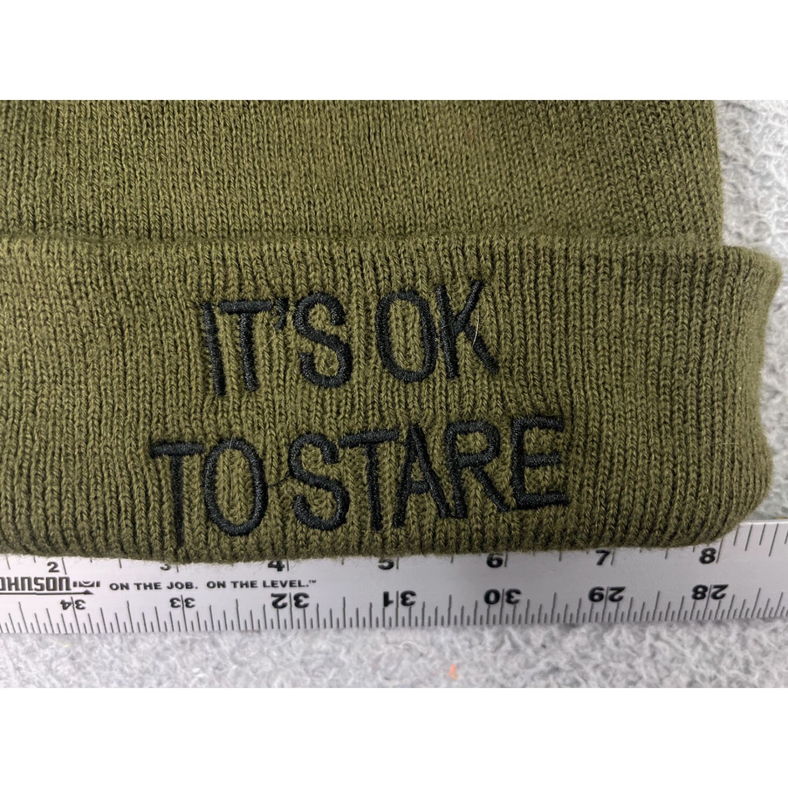 Vintage It's Ok To Stare Beanie Womens One Size Green Knit Embroidered Acrylic Size ONE SIZE - 2 Thumbnail