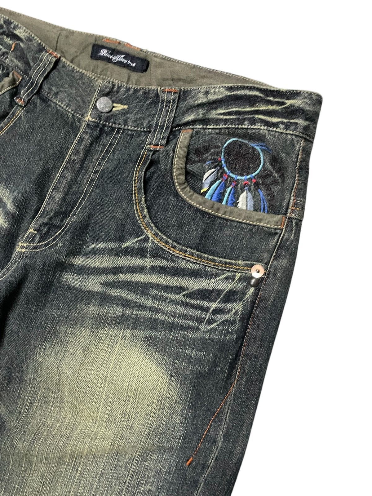 Hysteric Glamour × Roots Root Three Japan Muddy Green Flare Embroidered Native Jeans Size US 34 / EU 50 - 7 Thumbnail