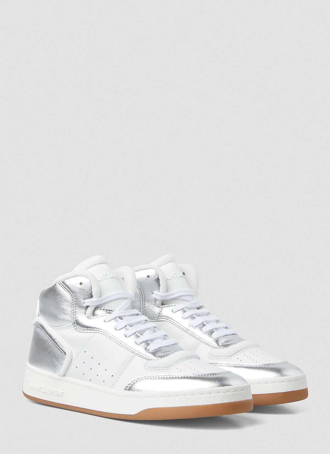 Saint Laurent Paris o1b1hav110824 SL/80 Hi-Top Sneakers in White/Silver Size US 7 / IT 37 - 2 Thumbnail