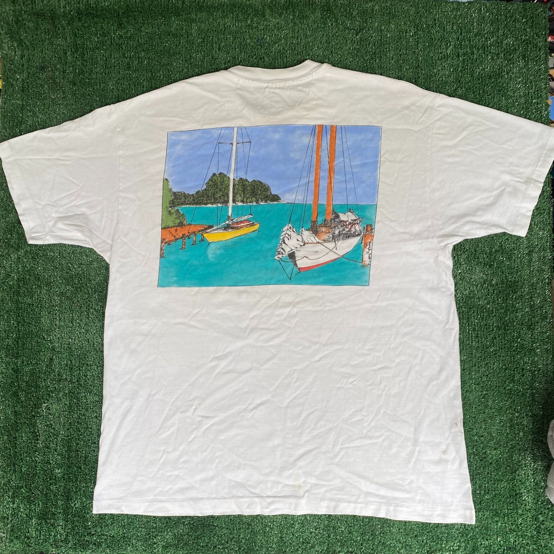 Hanes Vintage 90s Key West Sailing T-Shirt Nautical Preppy Florida Size US XL / EU 56 / 4 - 1 Thumbnail
