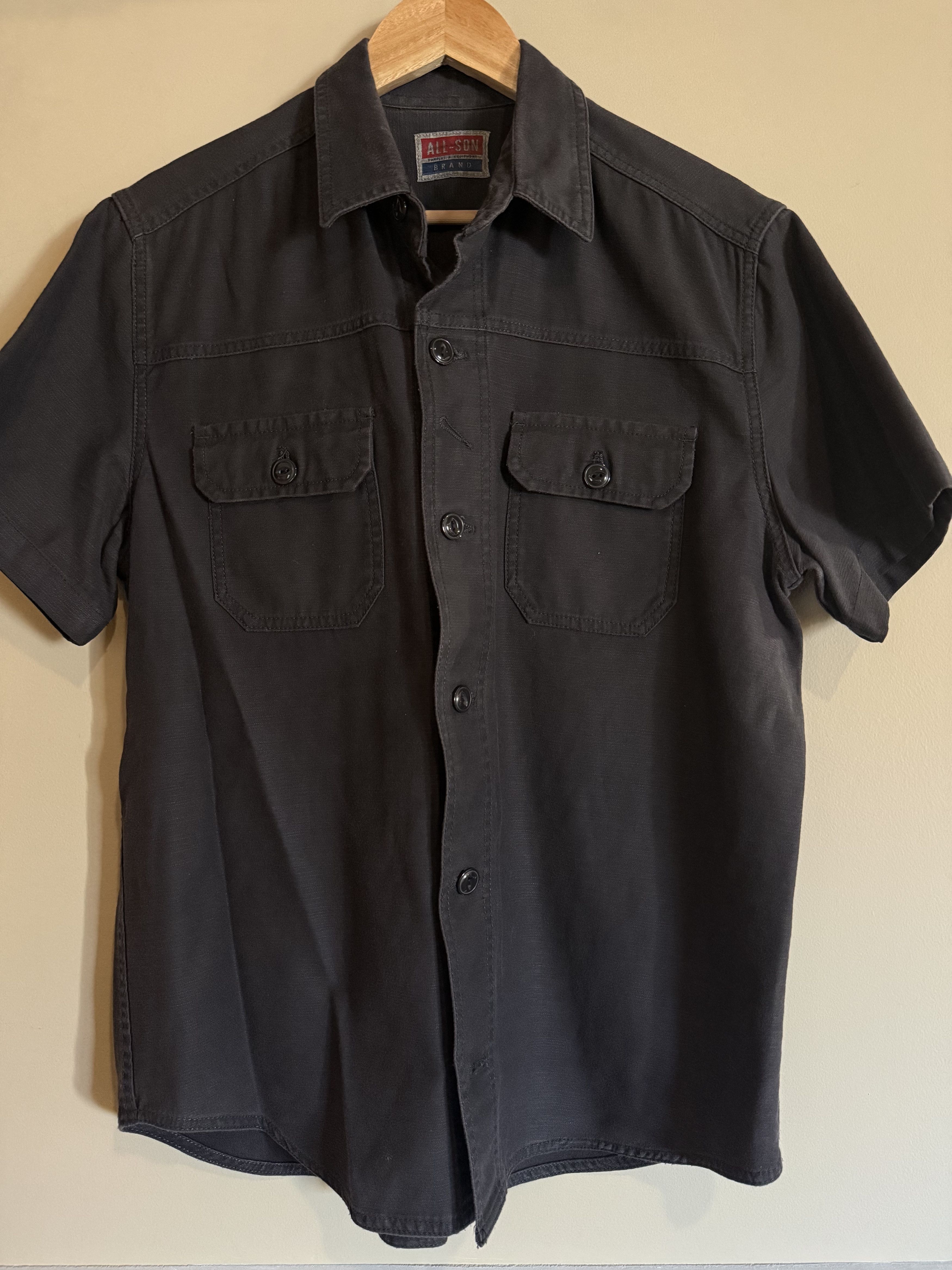 All-Son ALL-SON Brand Twill S/S Sleeve Shirt, Black, Men's Medium Size US M / EU 48-50 / 2 - 1 Thumbnail