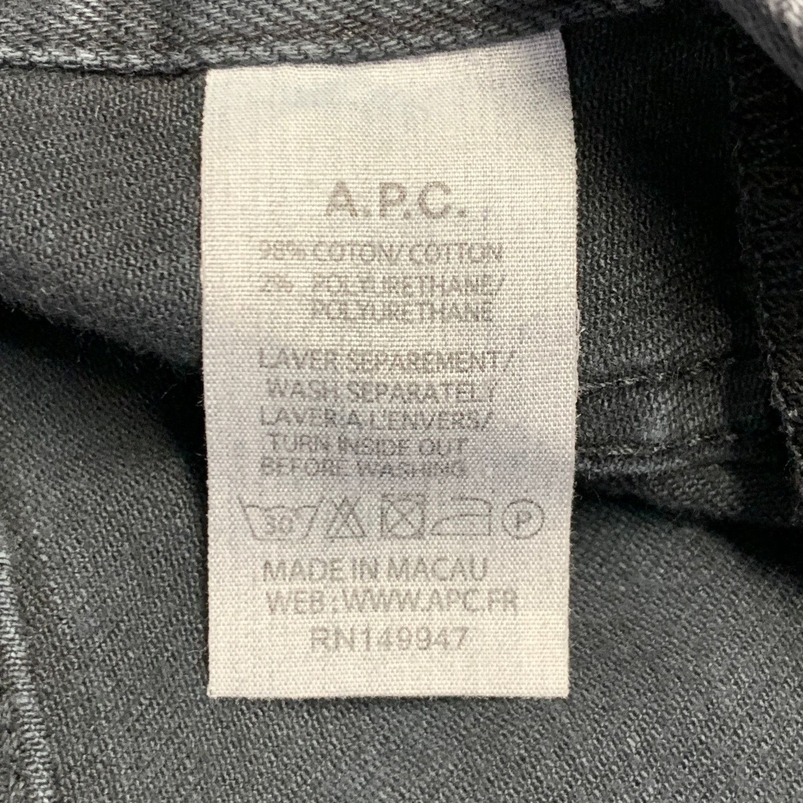 A.P.C. 33 Grey Cotton Blend Twill Slim Tapered Button Fly Jeans Size US 33 - 6 Thumbnail