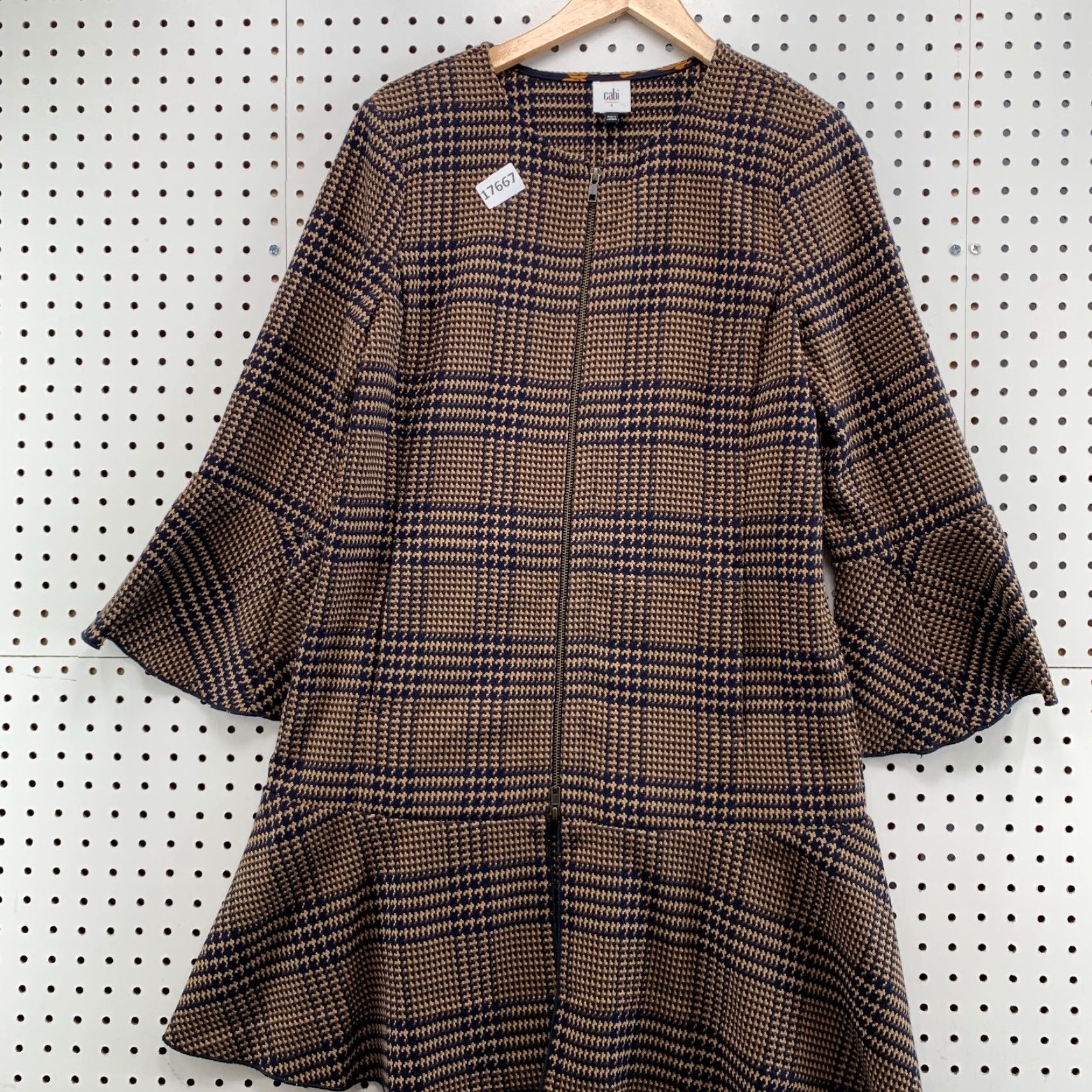 Vintage Cabi Jacket Zip Brown Small Flounce Classic Tartan Plaid Houndstooth 3902 Size S / US 4 / IT 40 - 6 Thumbnail