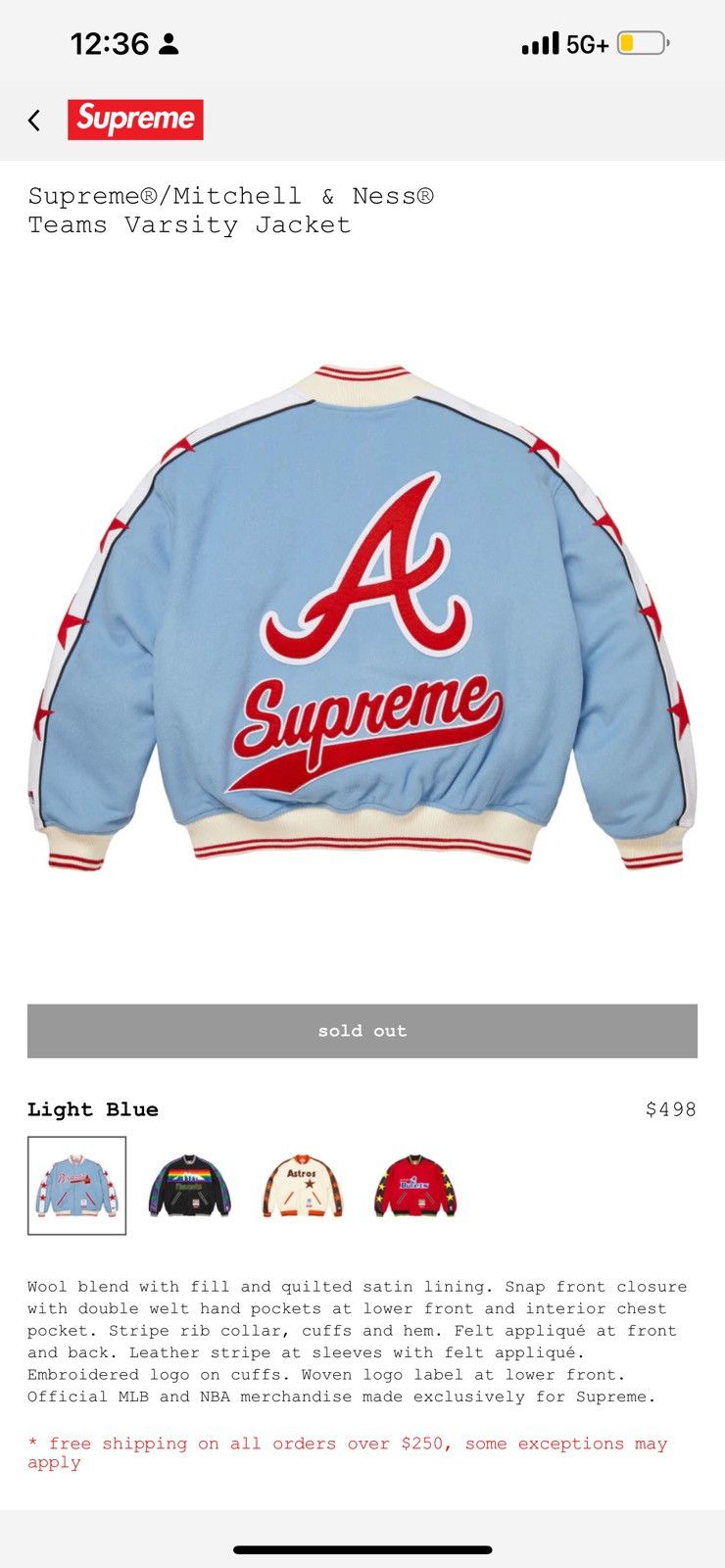Mitchell & Ness × Supreme Altanta Braves Supreme Varsity Jacket Size US M / EU 48-50 / 2 - 7 Thumbnail