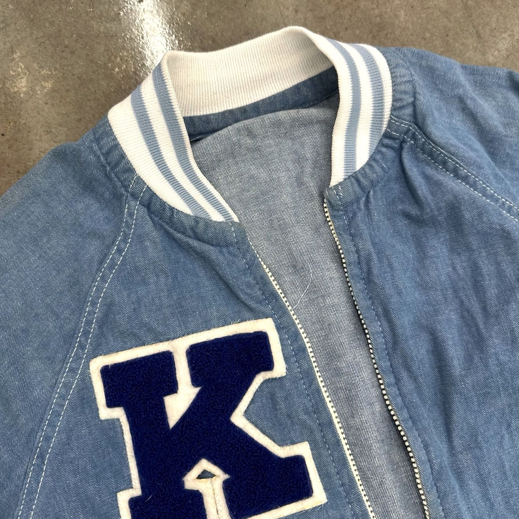 Denime VINTAGE Women’s 70/80s Lightweight Cotton Denim Varsity Jacket Letterman Medium Jacket Blue Womens 1980s - Denim Varsity Letterman, M Size M / US 6-8 / IT 42-44 - 2 Thumbnail