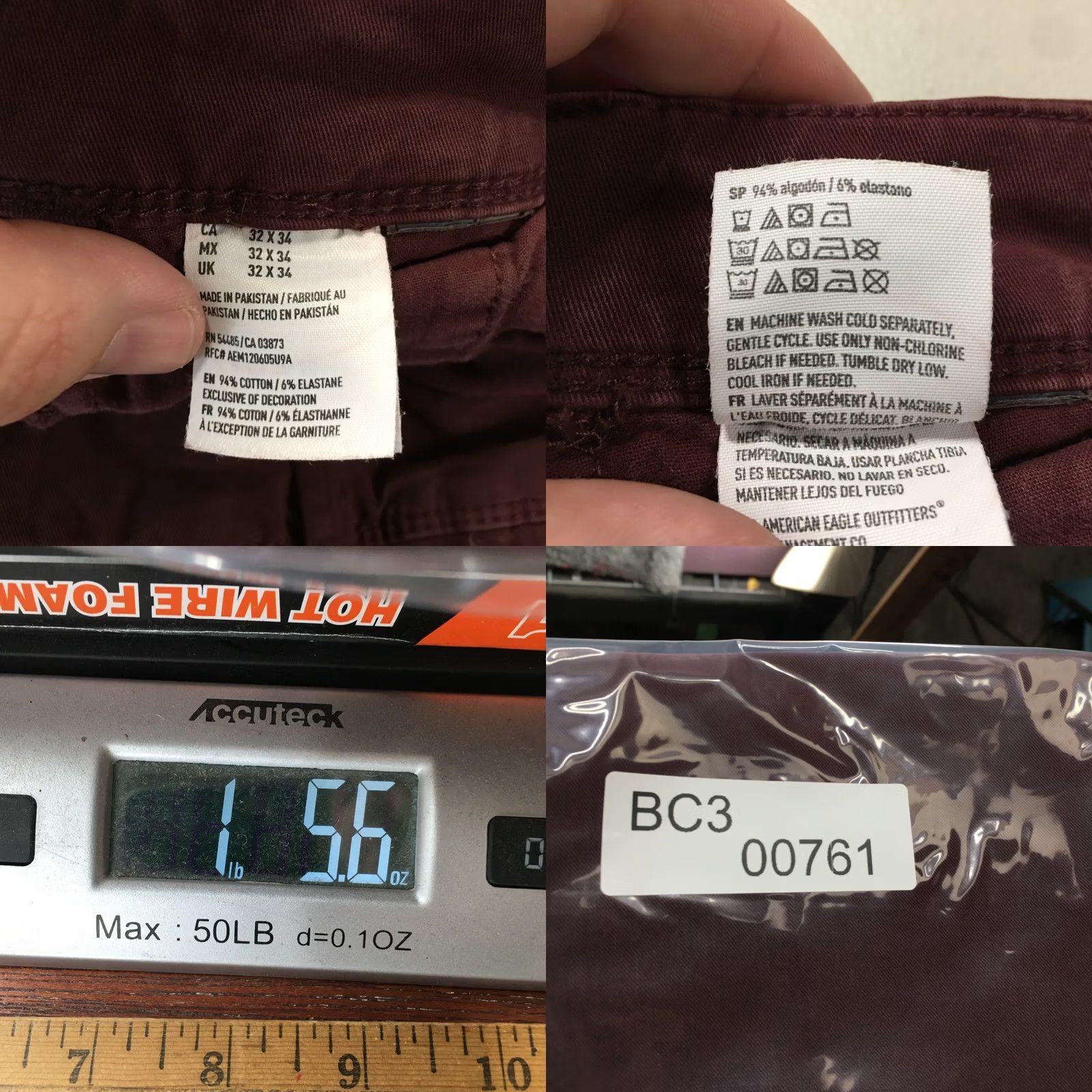 American Eagle Outfitters American Eagle Outfitters Chino Pants Mens 32x34 Burgundy Cotton Blend Mid Rise Size US 32 / EU 48 - 10 Thumbnail