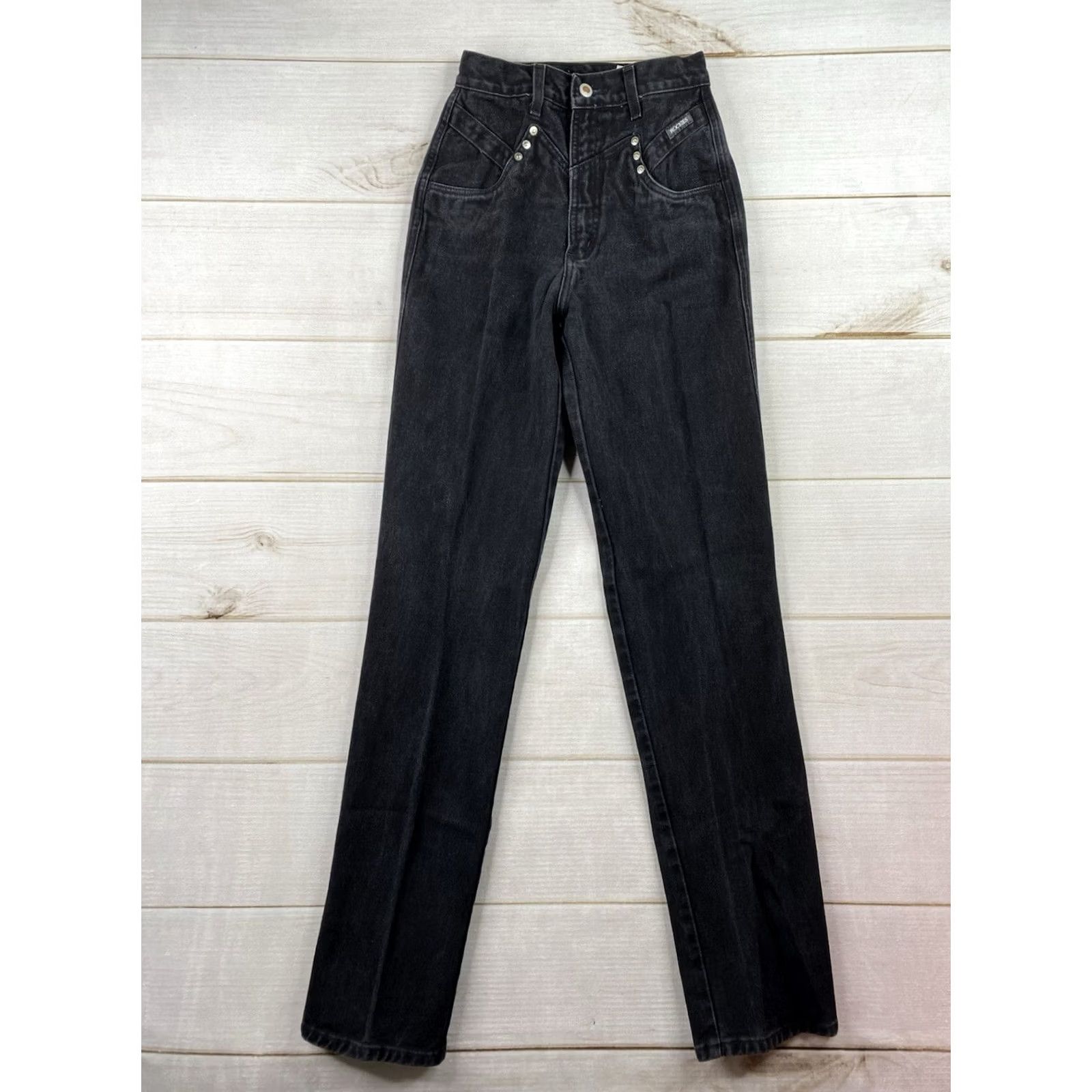 Vintage Vtg Rockies Jeans Womens 26/3 Black Rivets Bareback Riding High Rise Cowgirl 90s Size 26" / US 2 / IT 38 - 2 Thumbnail