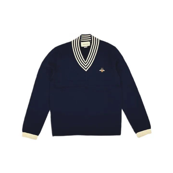 Gucci Gucci Gucci Bee Pattern V-Neck Wool Knit Sweater -2506 Size US L / EU 52-54 / 3 - 1 Thumbnail