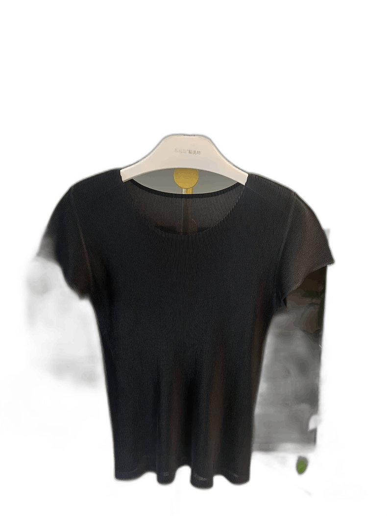 Issey Miyake Issey Miyake Black Pleated Round Neck Top-yf Size US M / EU 48-50 / 2 - 1 Thumbnail