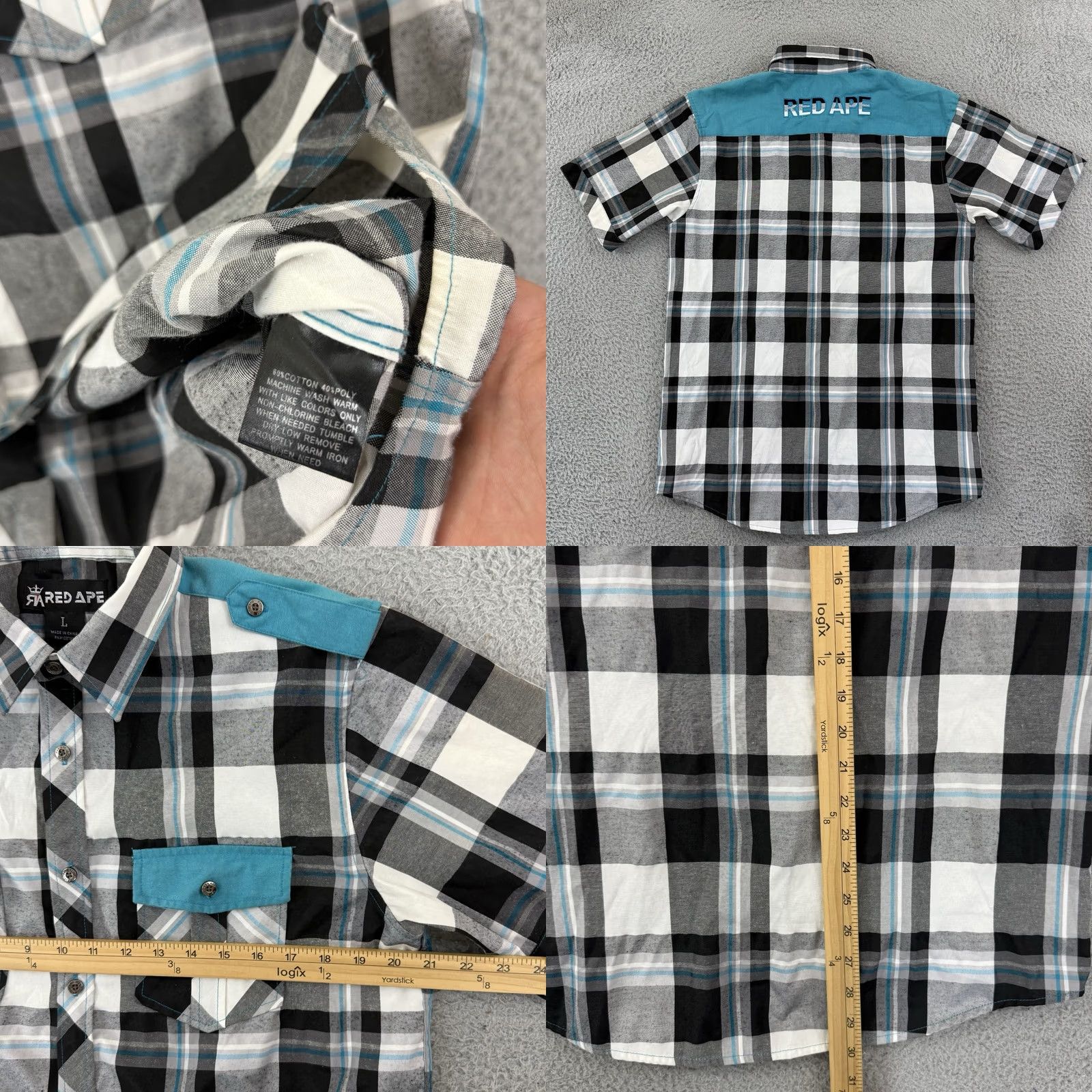 Vintage VINTAGE Red Ape Shirt Men's Large Blue Plaid Button Up Short Sleeve Y2K Hip Hop Size US L / EU 52-54 / 3 - 8 Thumbnail