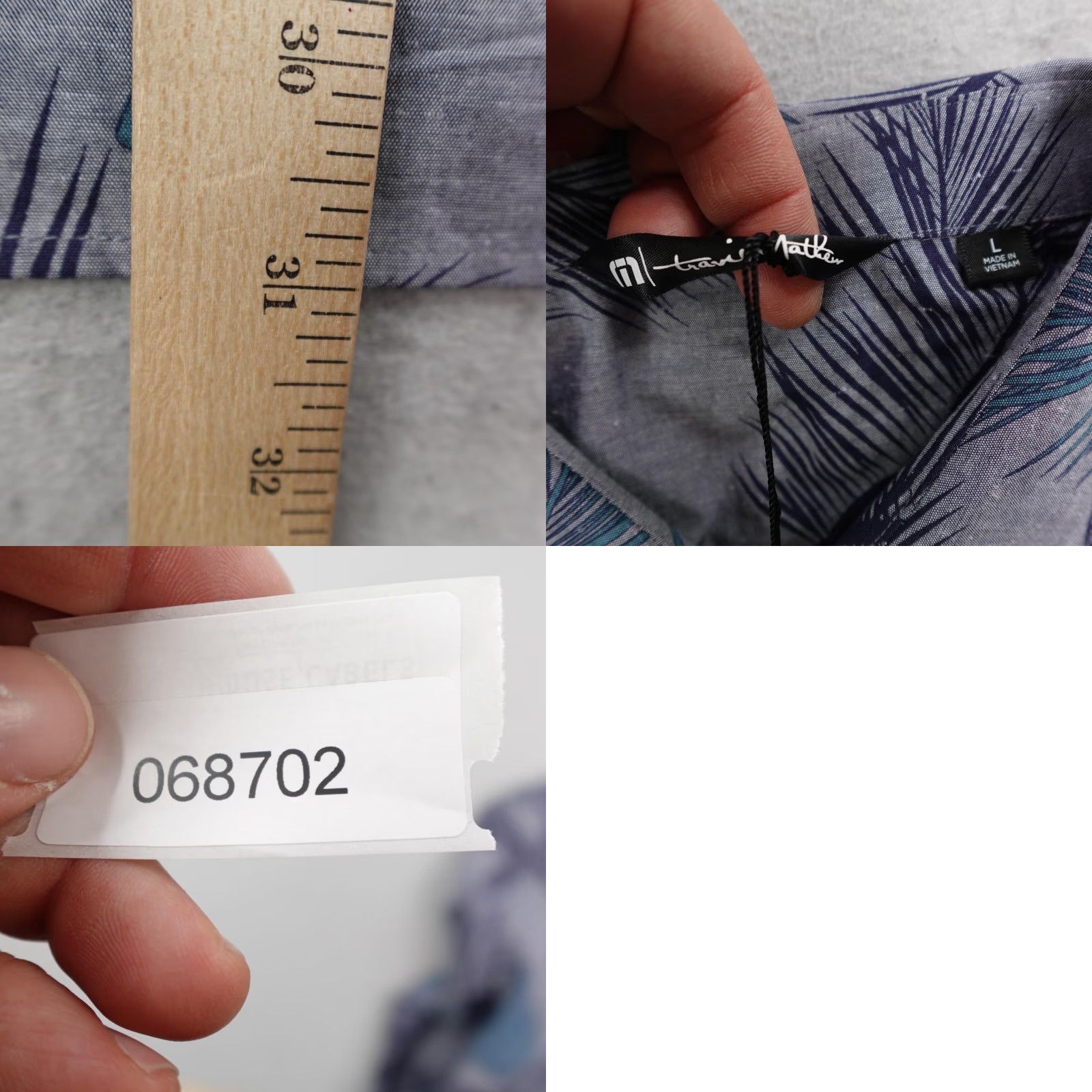 Travis Mathew Shirt Mens Large Blue Palm Aloha Button Up Floral Tropical Casual