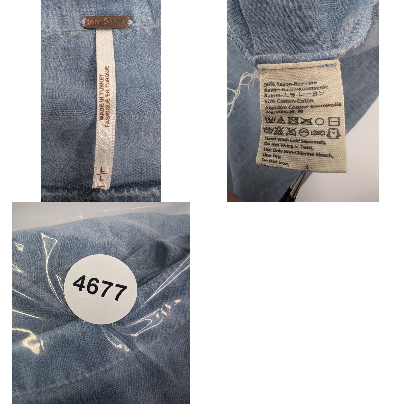 Free People Free People Blouse Pullover Long Sleeve Size L Blue Cotton Rayon Semi Sheer Washed Blue Womens Shirt Size L / US 10 / IT 46 - 8 Thumbnail