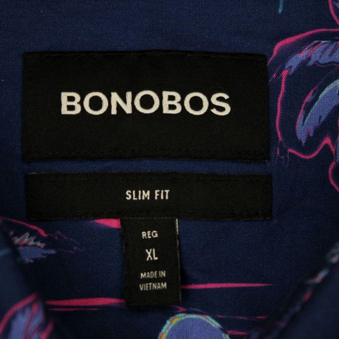 Bonobos Bonobos Slim Fit Button-Up Shirt Mens XL Purple Palm Trees Floral Short Sleeve Cotton Nylon Stretch Casual Travel Button-Down Size US XL / EU 56 / 4 - 7 Thumbnail