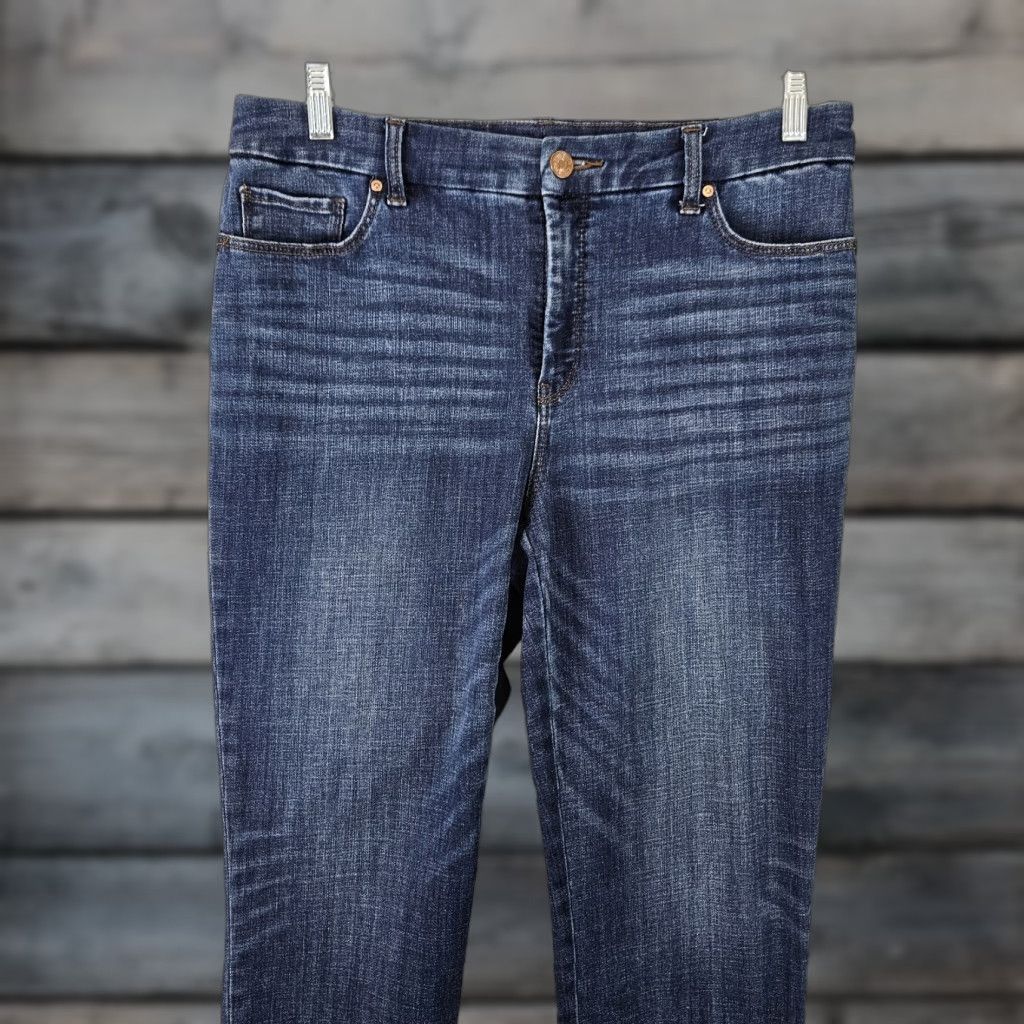 Vintage Chico's Womens So Slimming Girlfriend Slim Leg Crop Jeans Sz 10 Blue Mid Rise Jeans Cropped Womens Slimming 10 Blue Chico's Size 32" / US 10 / IT 46 - 1 Thumbnail