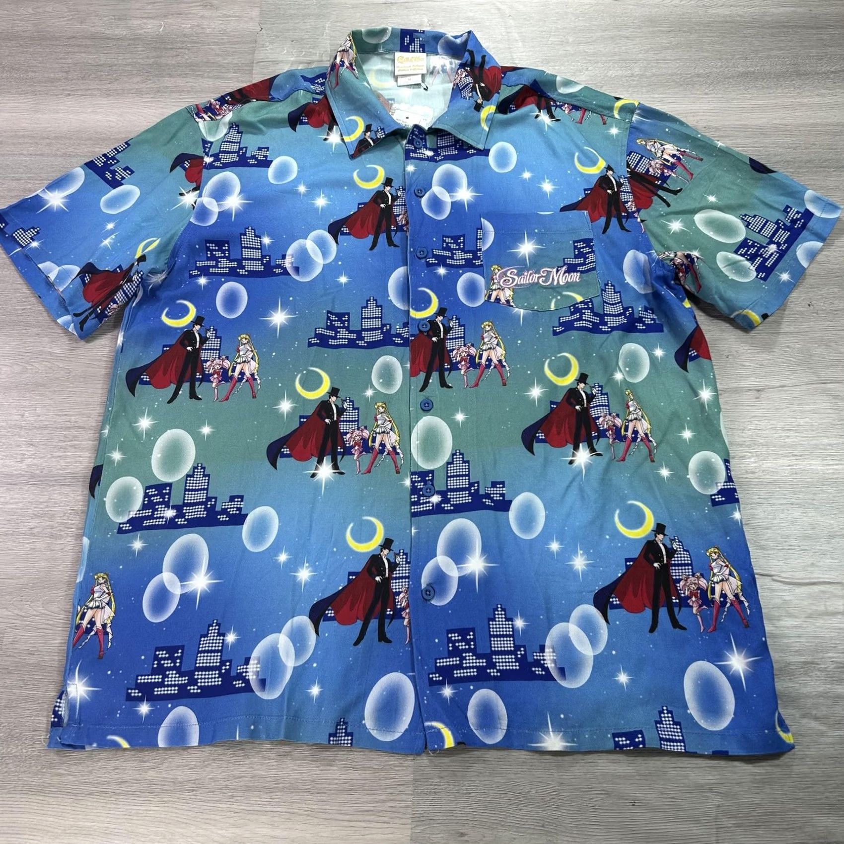 Vintage VINTAGE Sailor Moon Shirt Mens Medium Blue Button Up Short Sleeve BoxLunch Exclusive Size US M / EU 48-50 / 2 - 2 Thumbnail