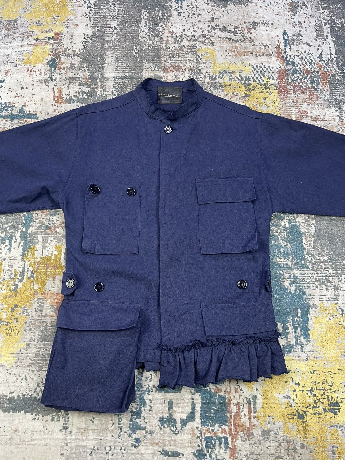 If Six Was Nine Erika Cavallini Flore Crew Neck Navy Ruffles Jacket Size M / US 6-8 / IT 42-44 - 6 Thumbnail
