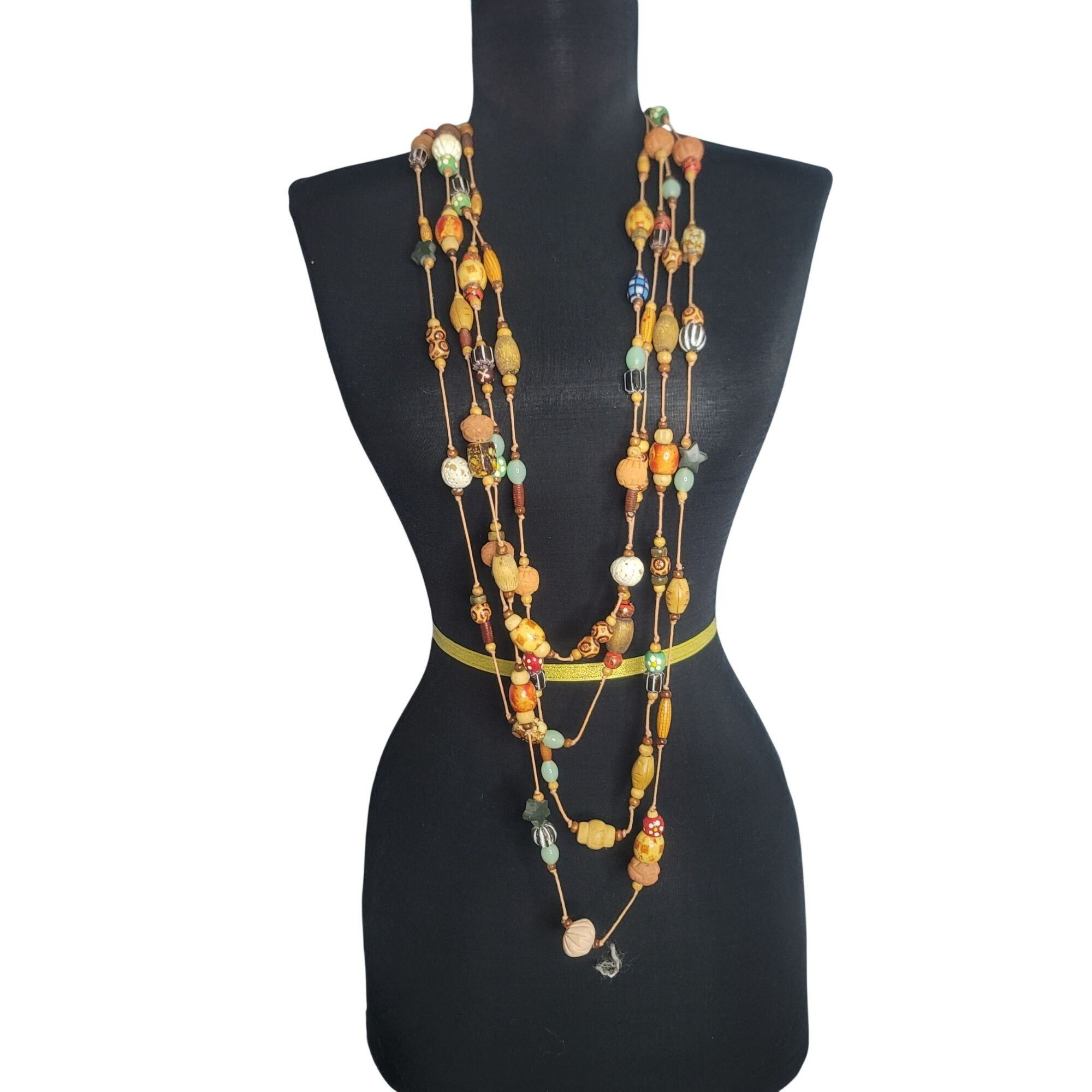 Chicos Chico's Vintage Beaded Necklace Wood Glass Beads Bohemian St Size ONE SIZE - 1 Thumbnail