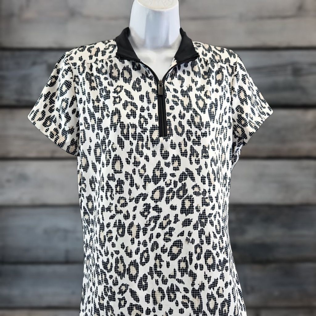 Vintage Tail Womens Top Polo Short Sleeve Sz M White Black Animal Print Women's Basic Shirt 90s? Size M / US 6-8 / IT 42-44 - 1 Thumbnail