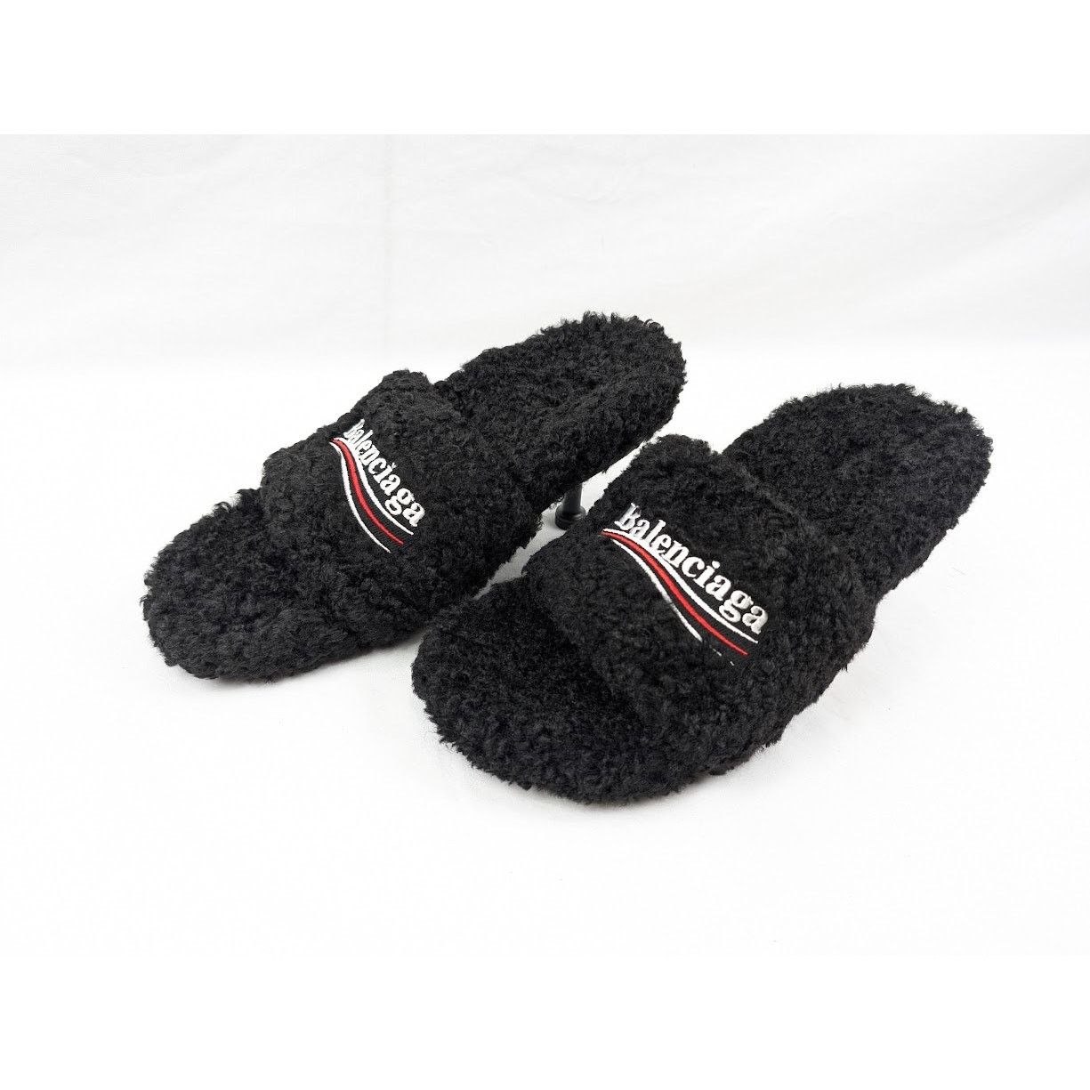 Balenciaga o1rshd1 Furry Sandals M80 in Black/White/Red Size US 10 / IT 40 - 18 Thumbnail