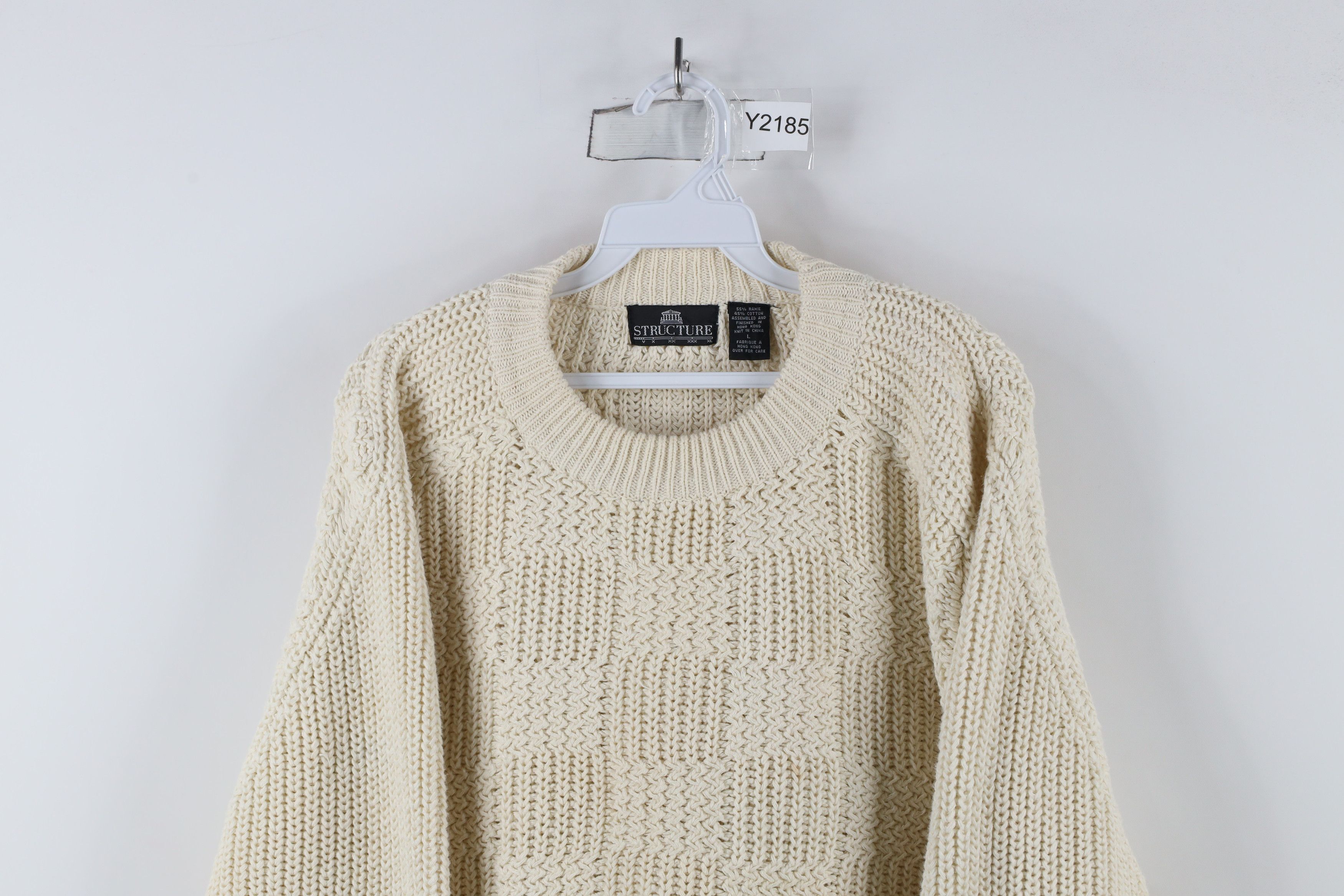 Vintage Vintage 90s Streetwear Chunky Knit Checkered Sweater Cream Size US L / EU 52-54 / 3 - 2 Thumbnail